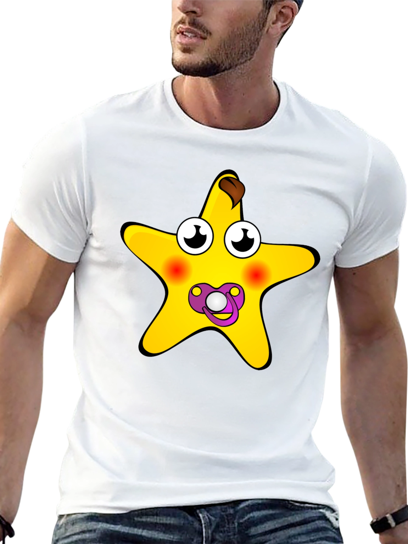 Funny Starfish Pacifier Graphic Tee - Black