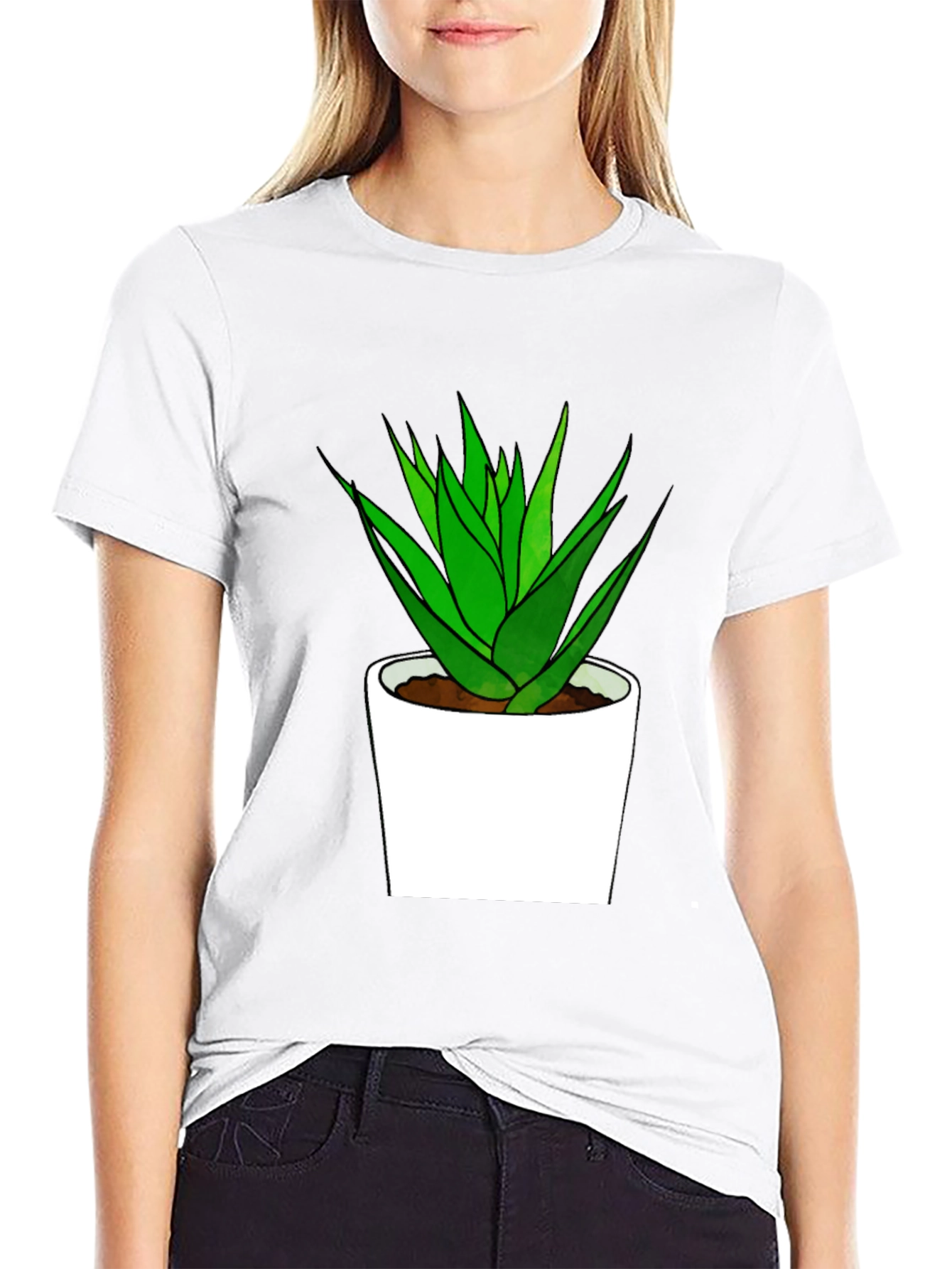Aloe Plant Graphic Tee - Black Cotton T-Shirt