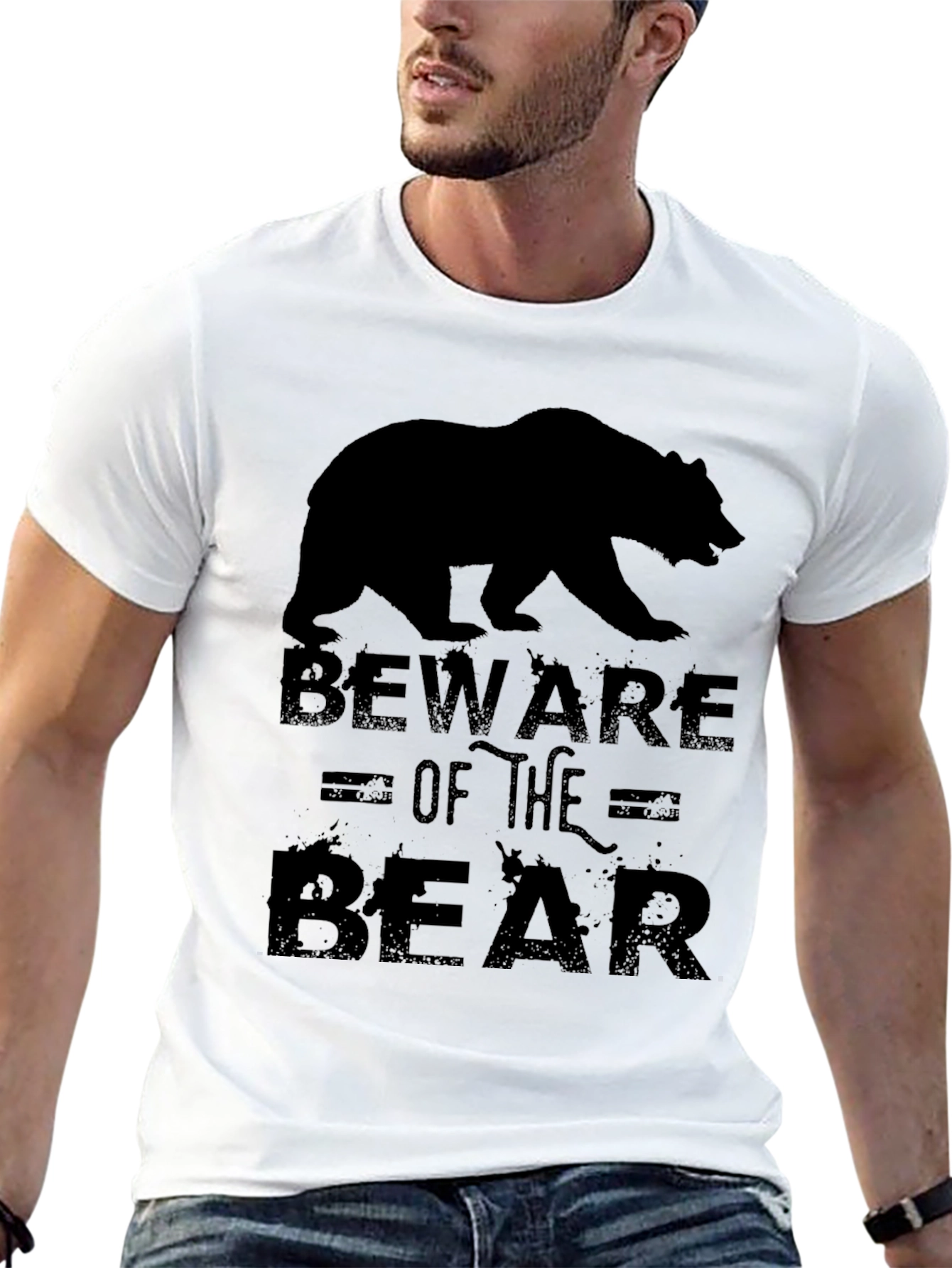 Beware of the Bear Graphic Print Mens T-Shirt