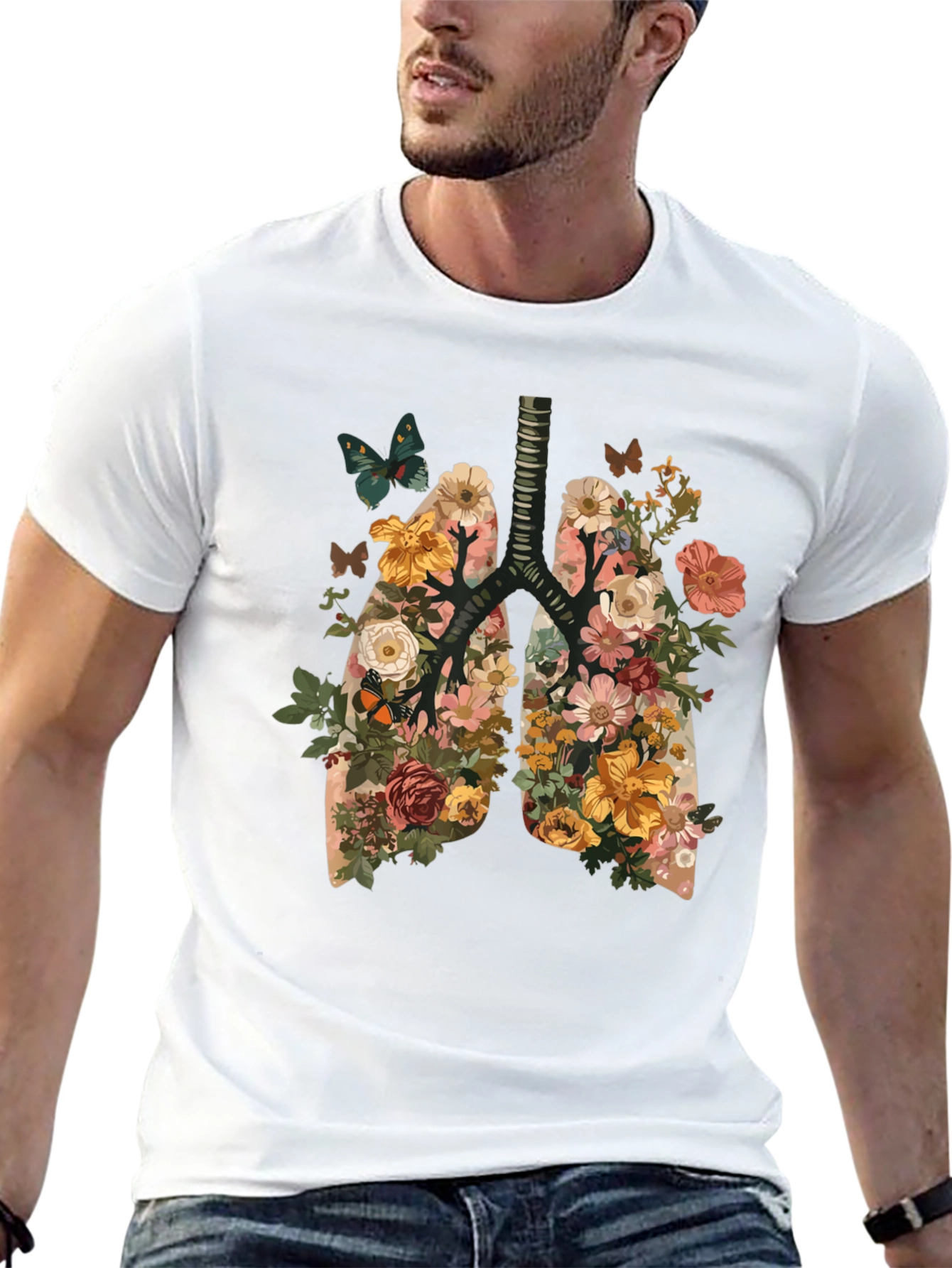 Floral Lungs Graphic Tee - Unique Anatomy T-Shirt