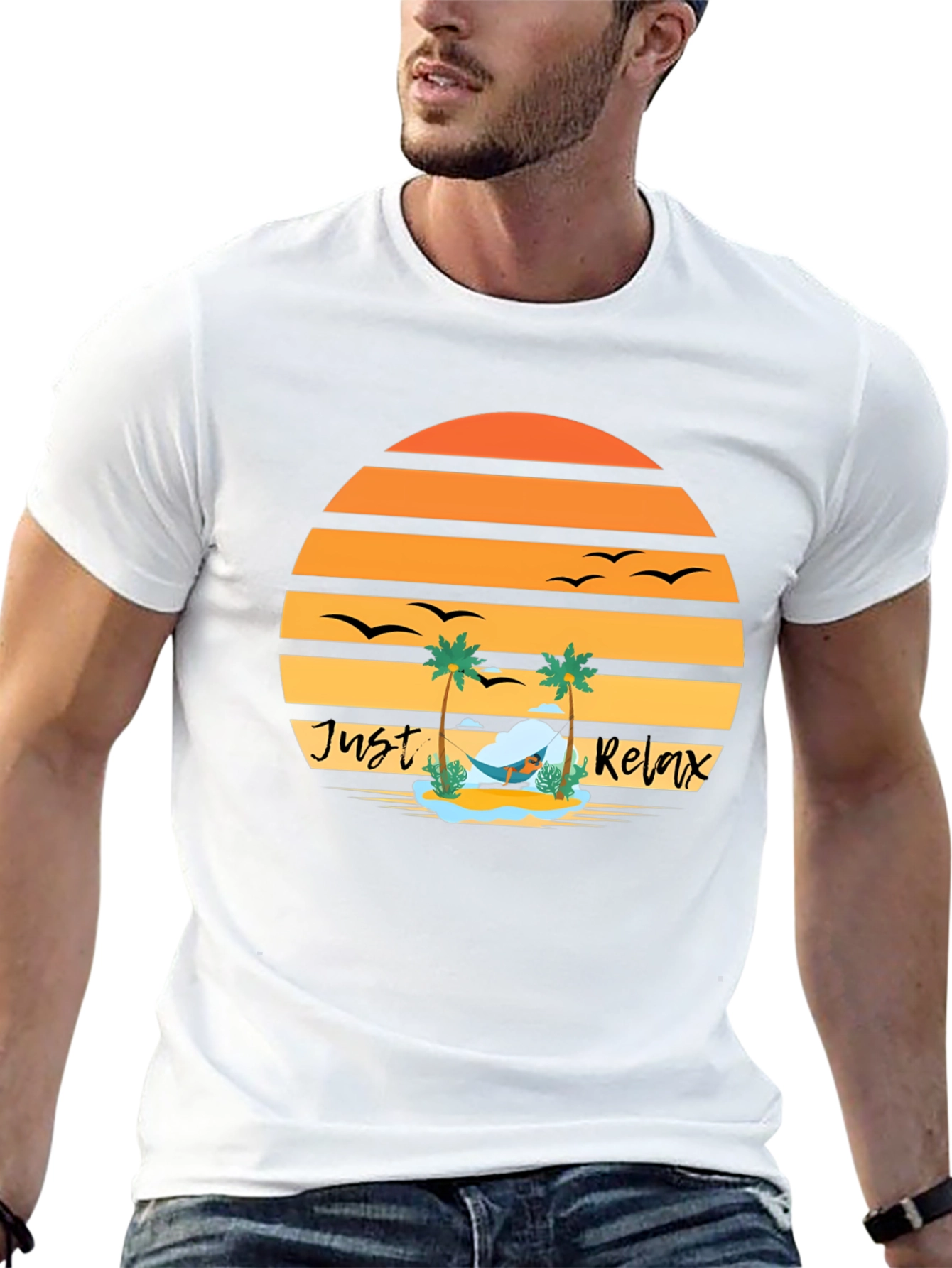Just Relax T-Shirt - Tropical Beach Sunset Design