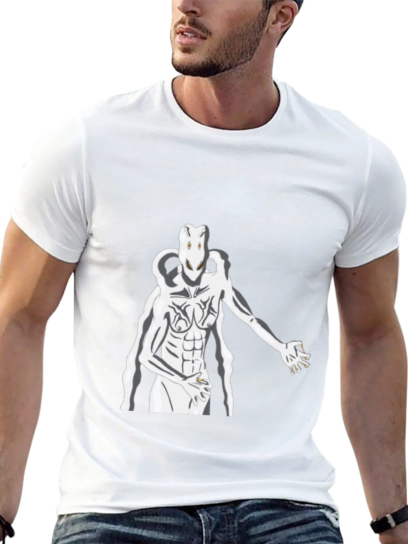 Abstract White Figure Graphic Black T-Shirt