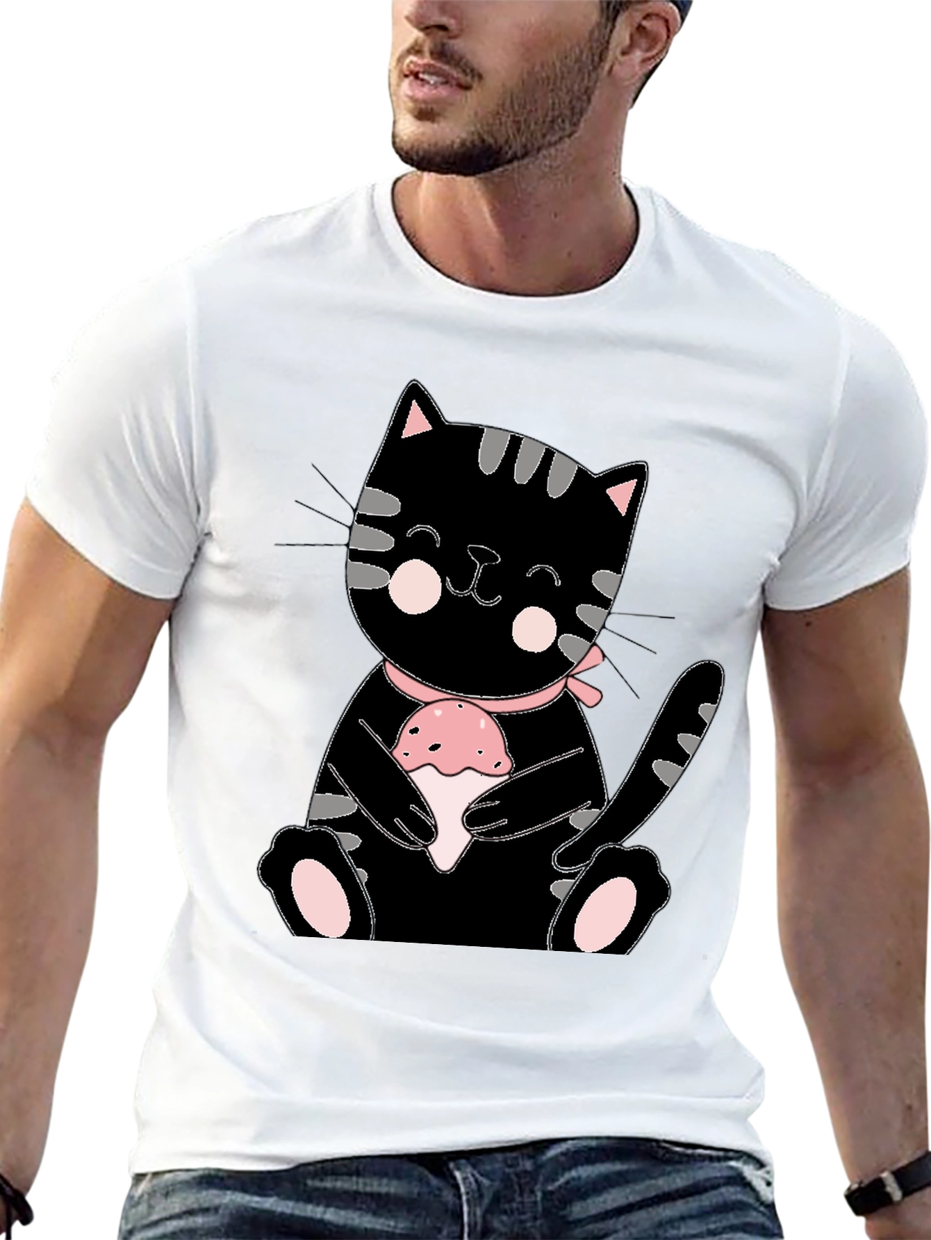 Cute Kitten Holding Cupcake Graphic T-Shirt