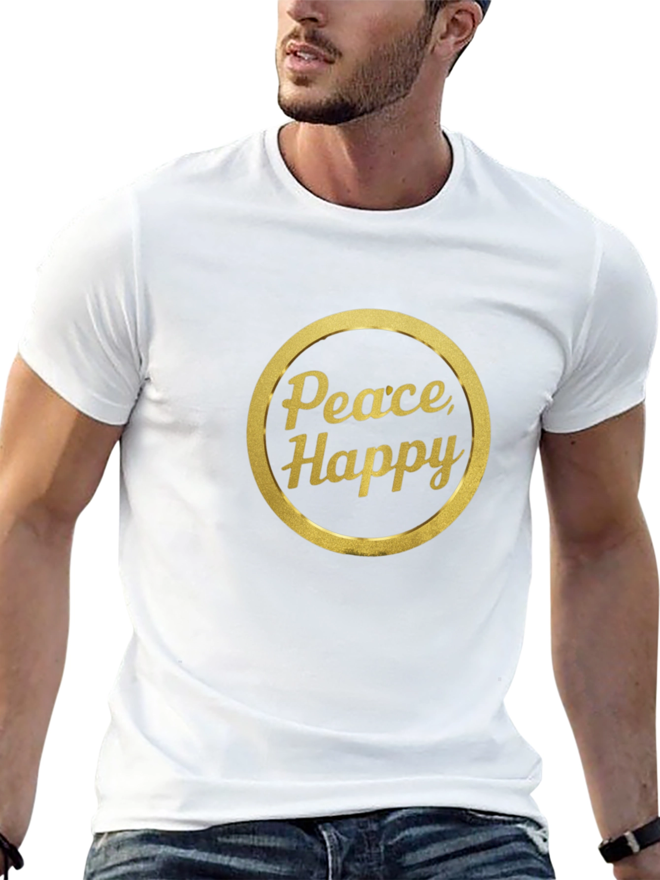 Peace and Happy T-Shirt - Gold Print