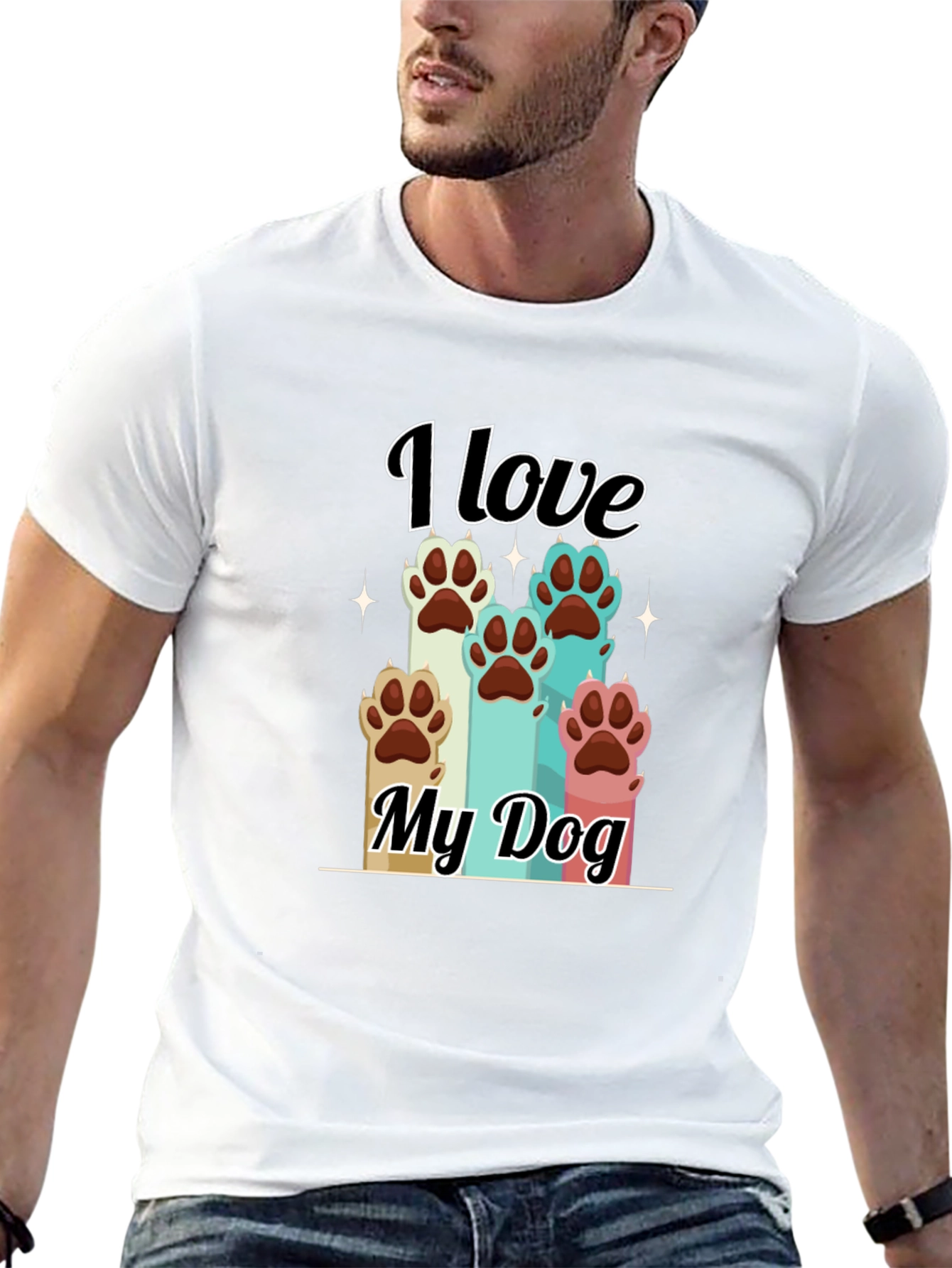 I Love My Dog T-Shirt Paw Print Graphic Tee