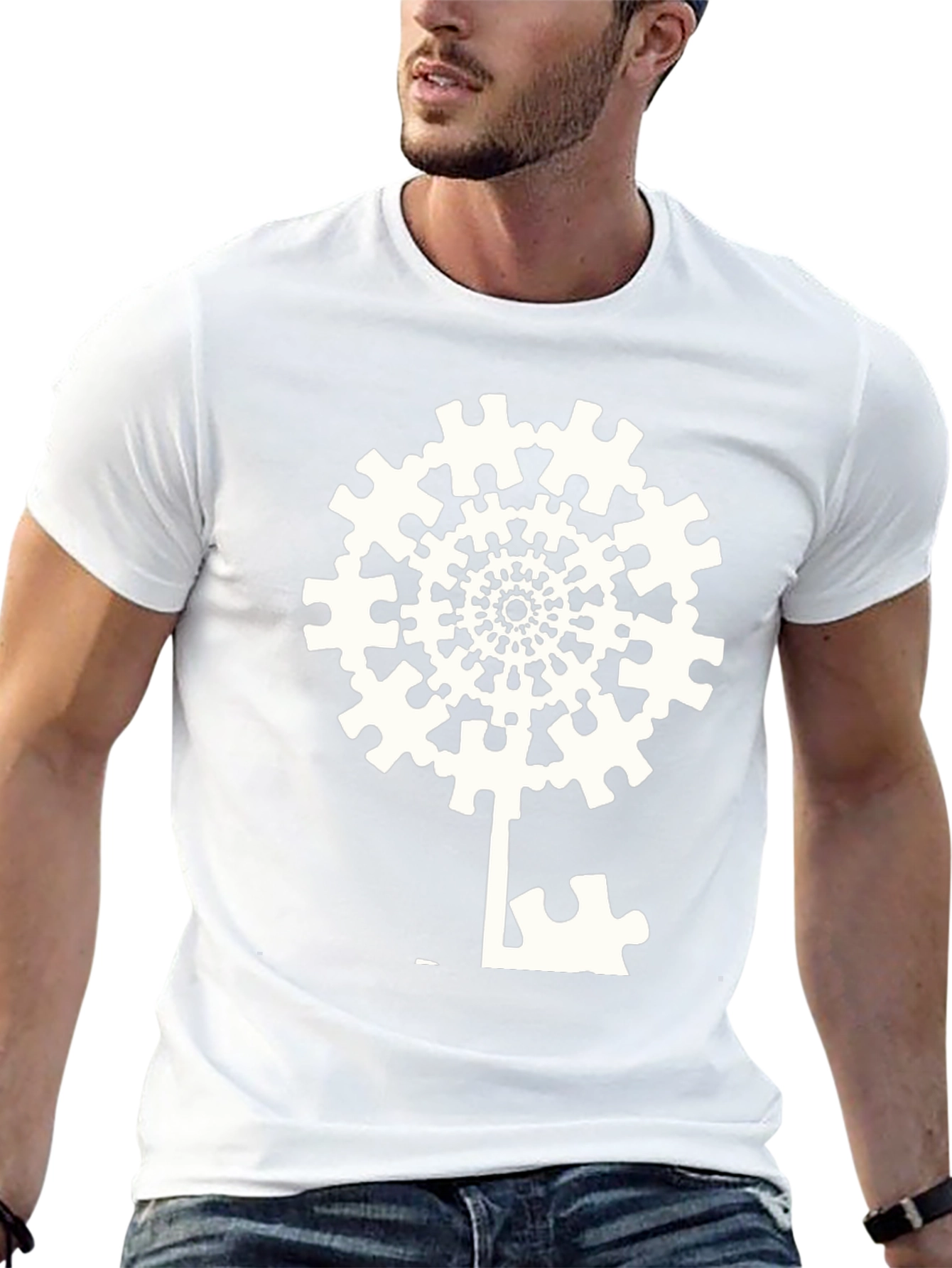 Puzzle Piece Tree T-Shirt - Abstract Key Design