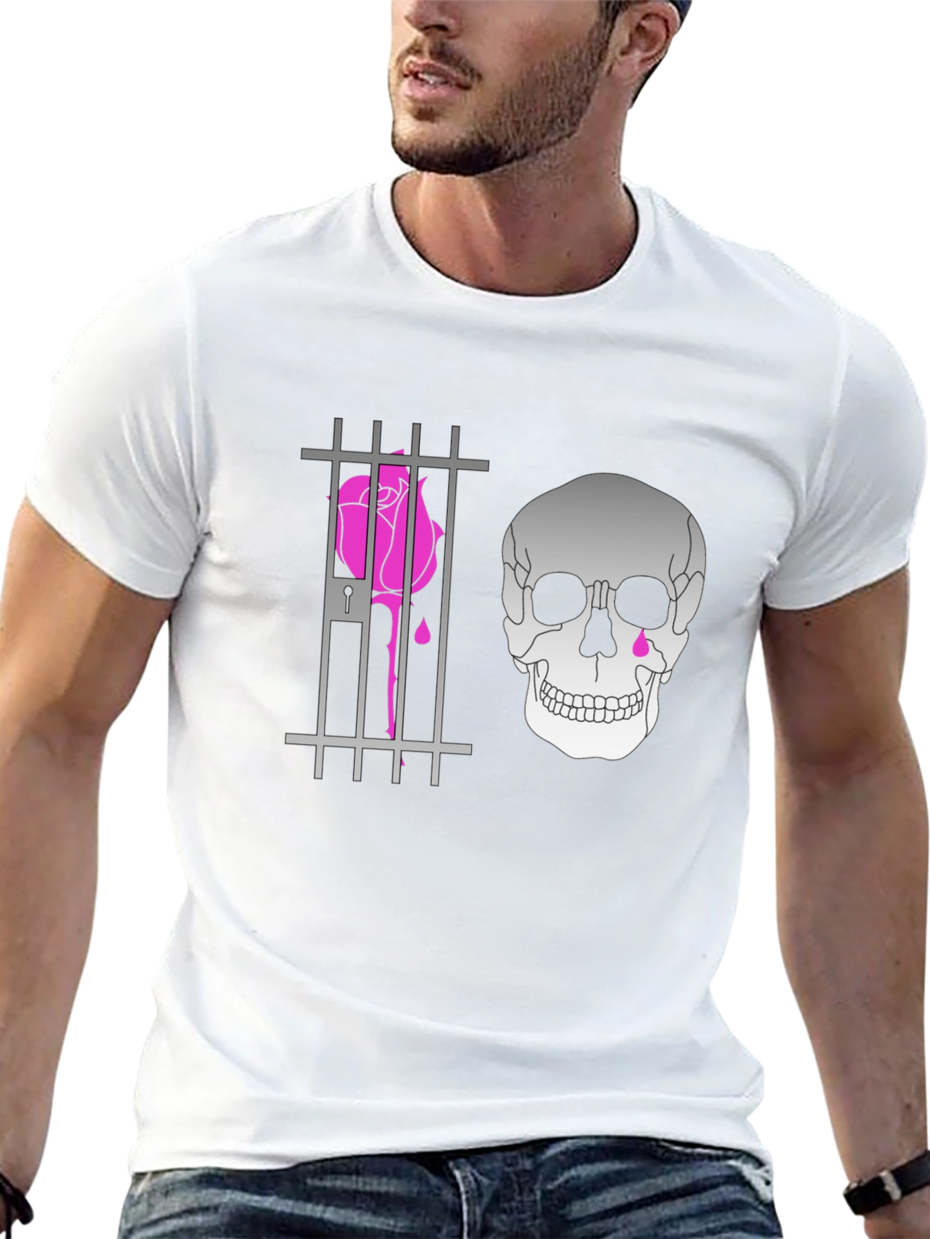 Edgy Skull & Rose Print Tee