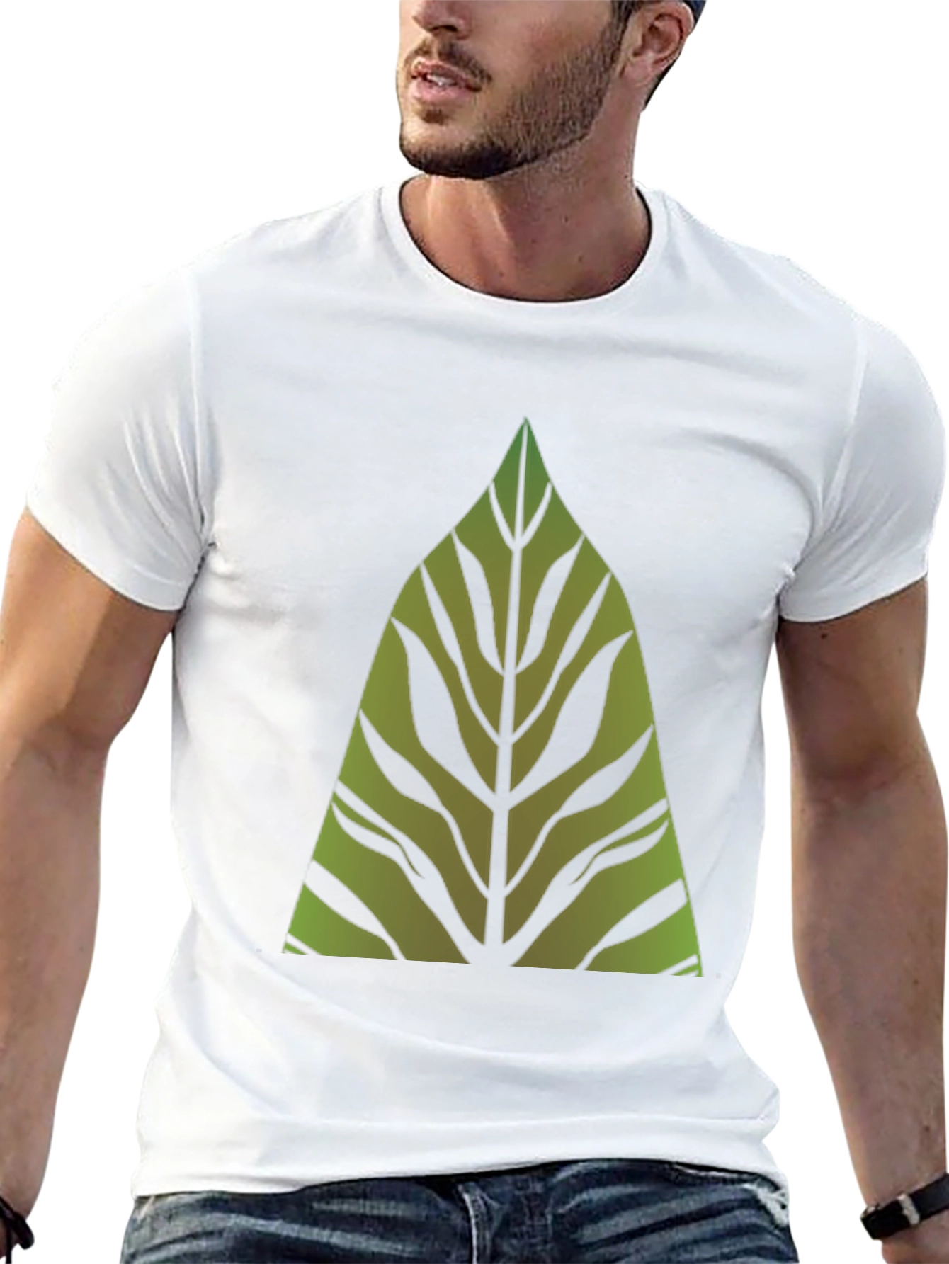 Green Leaf Graphic Print Black T-Shirt