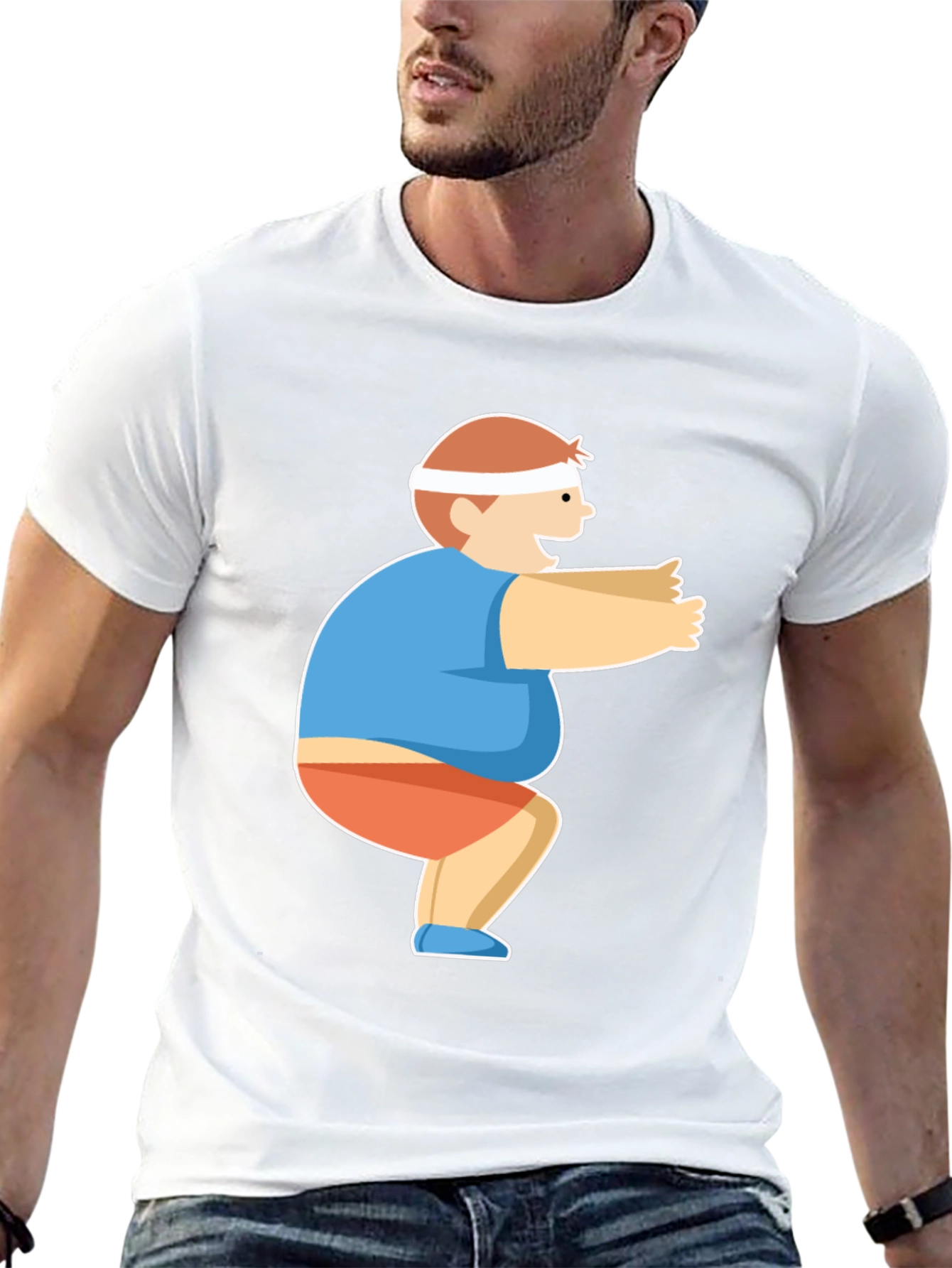Squatting Cartoon Character Black T-Shirt