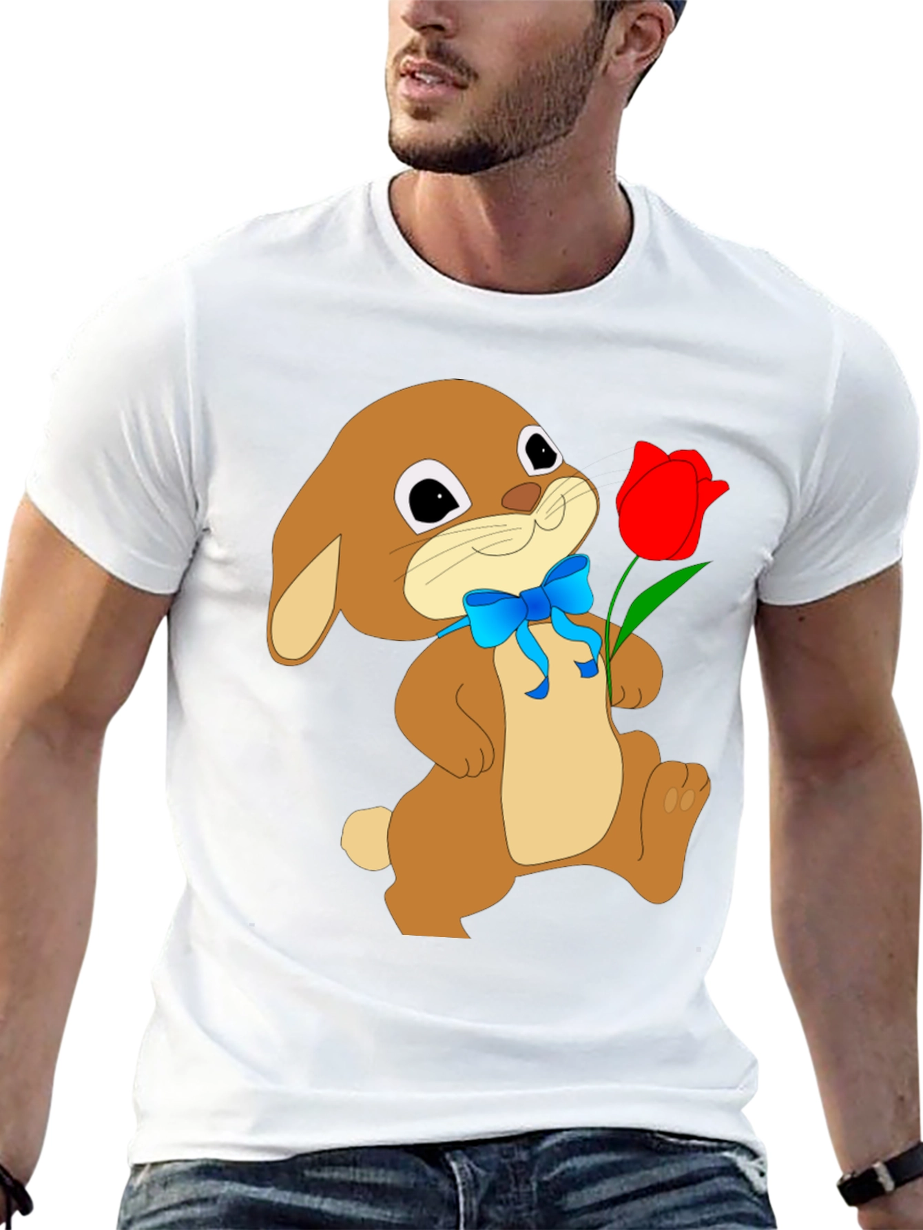 Bunny & Tulip Graphic Tee - Soft Black Cotton