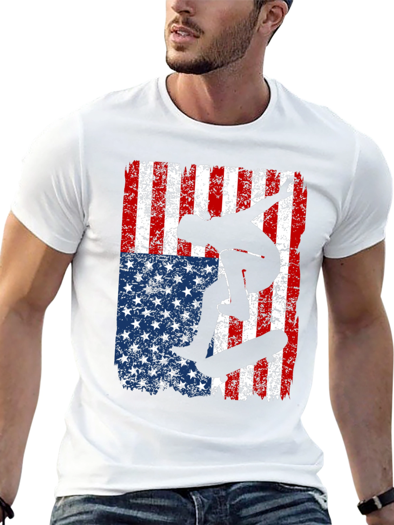 Skateboarder American Flag Graphic T-Shirt