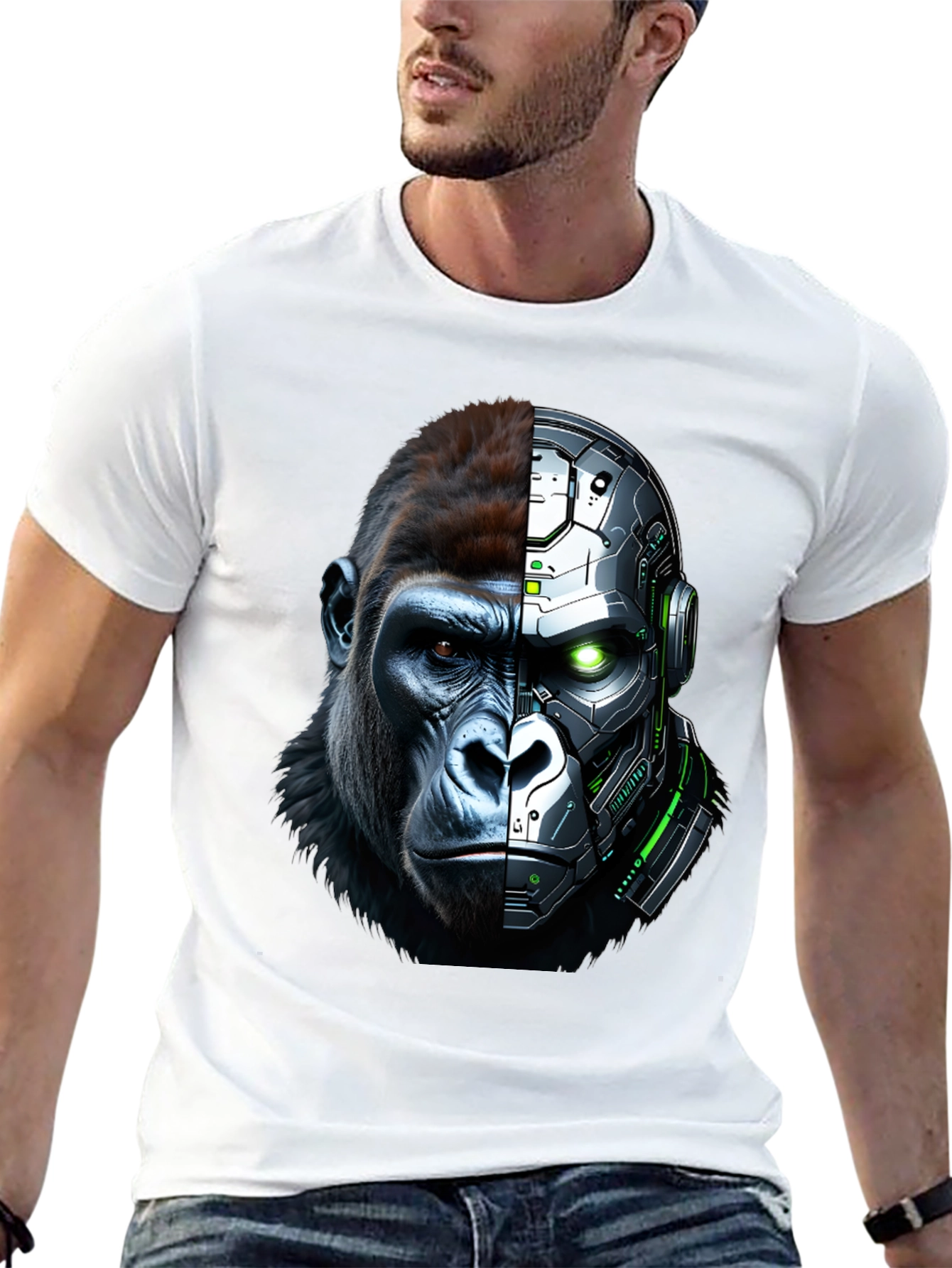 Cyber Gorilla Graphic T-Shirt - Futuristic Ape Design