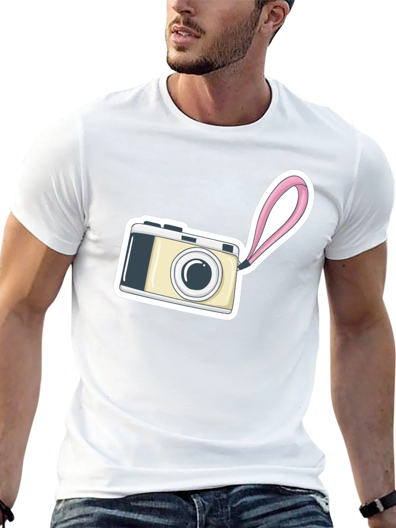 Black T-Shirt with Camera Graphic Print