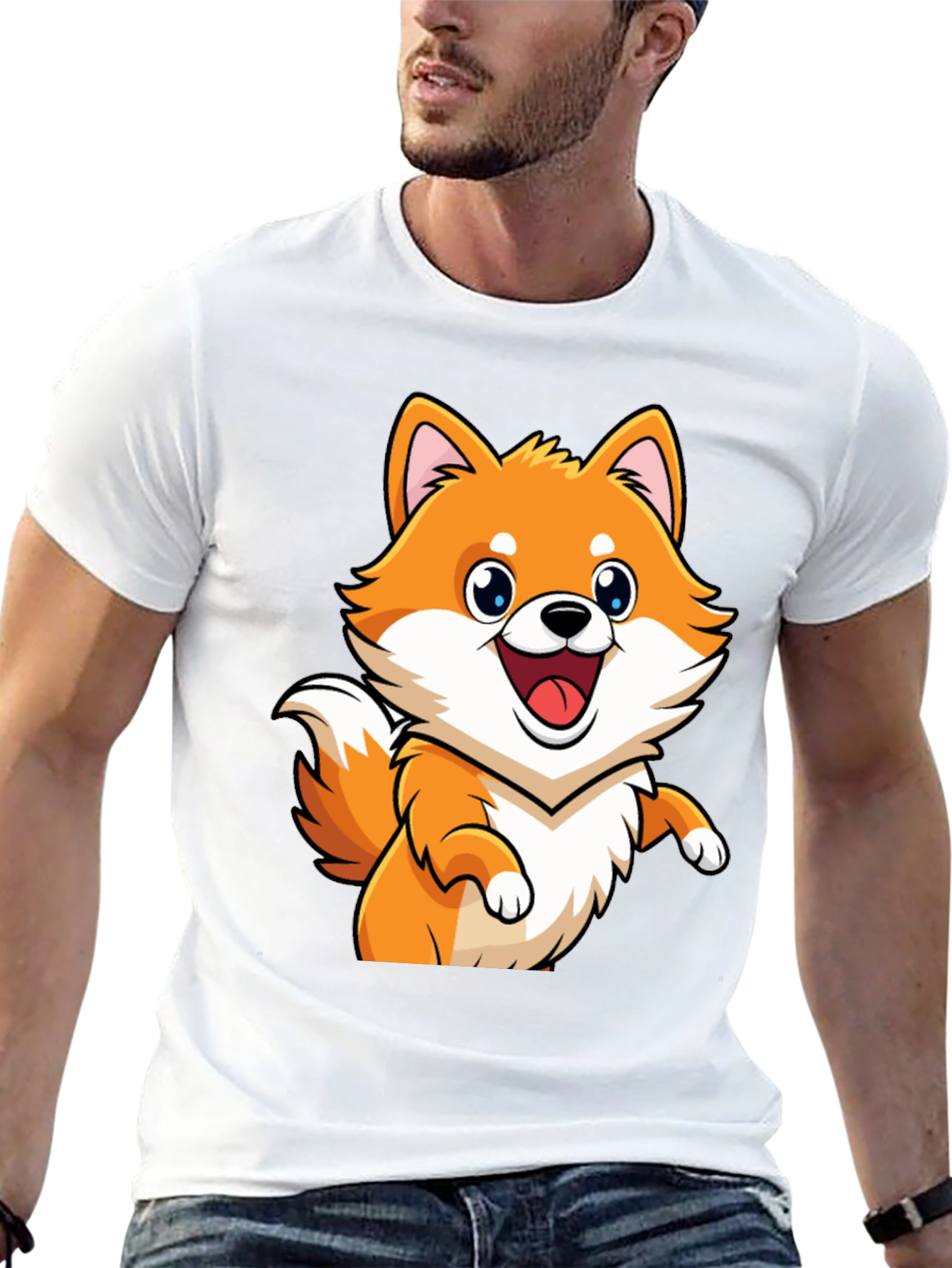 Shiba Inu Cartoon Graphic Black T-Shirt