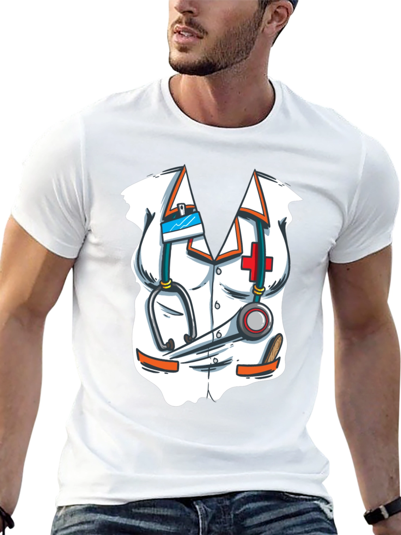 Novelty Doctor Costume Graphic Print T-Shirt