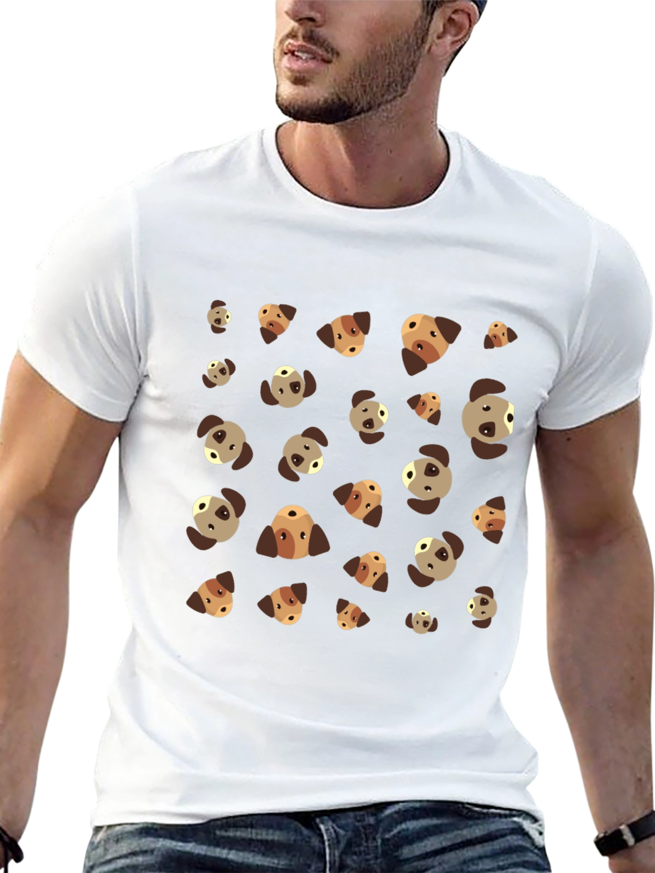 Dog Patterned Black T-Shirt