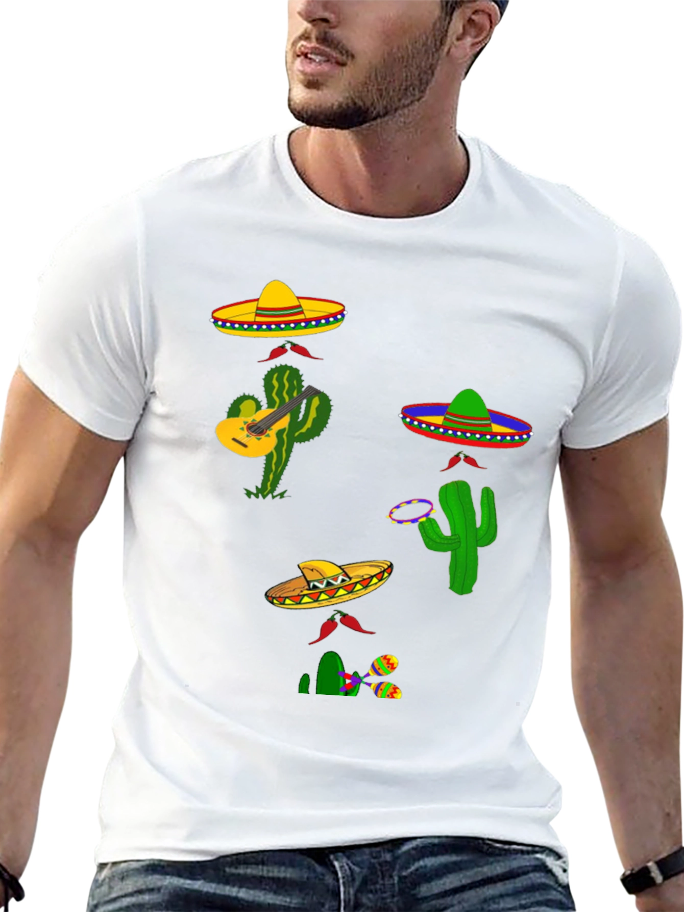 Festive Fiesta T-Shirt: Sombreros Cacti and Musical Fun