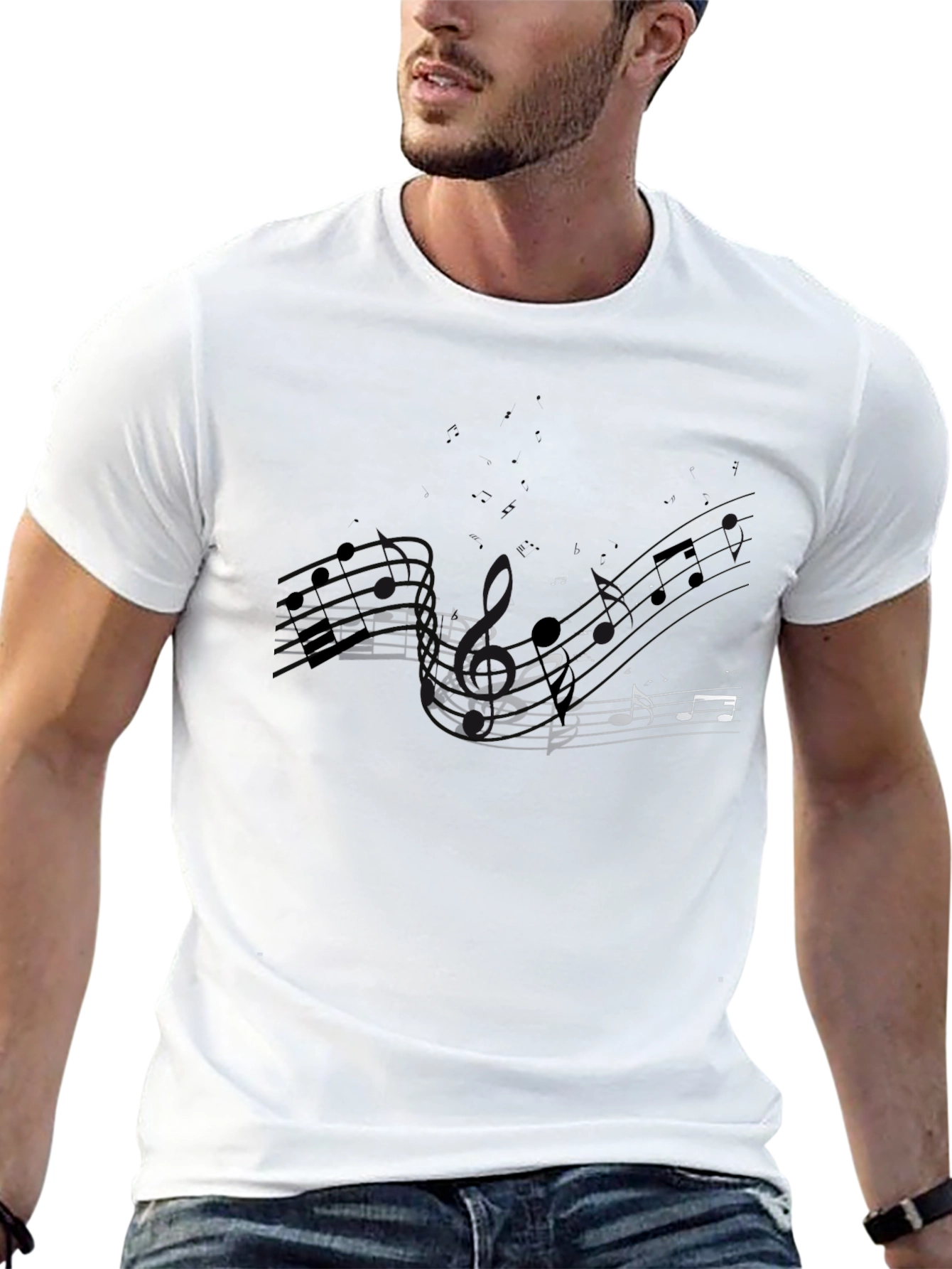 Musical Notes Graphic Tee - Black
