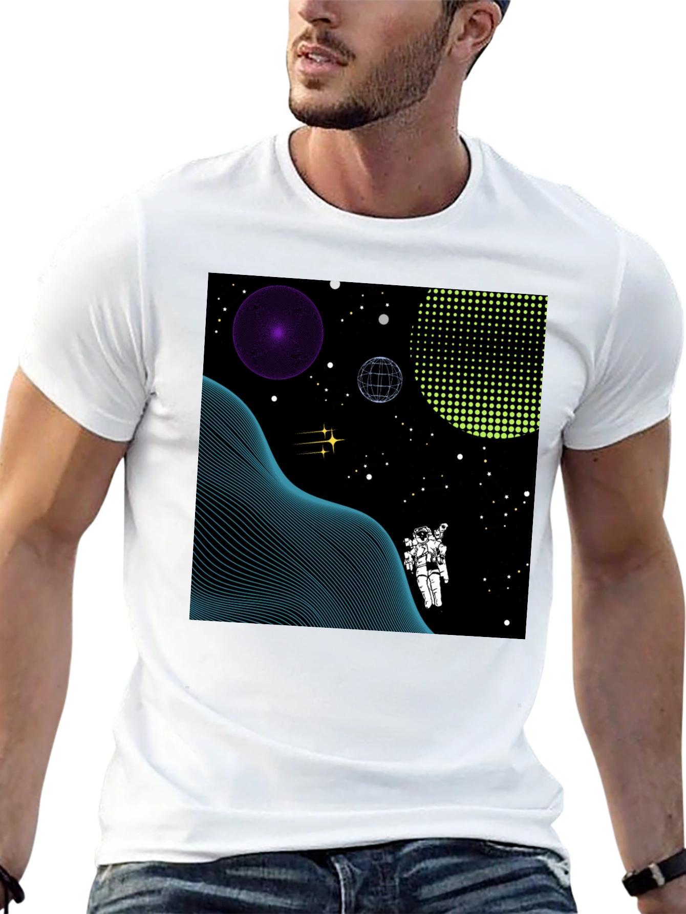 Astronaut Space Graphic Tee - Black Cotton T-Shirt