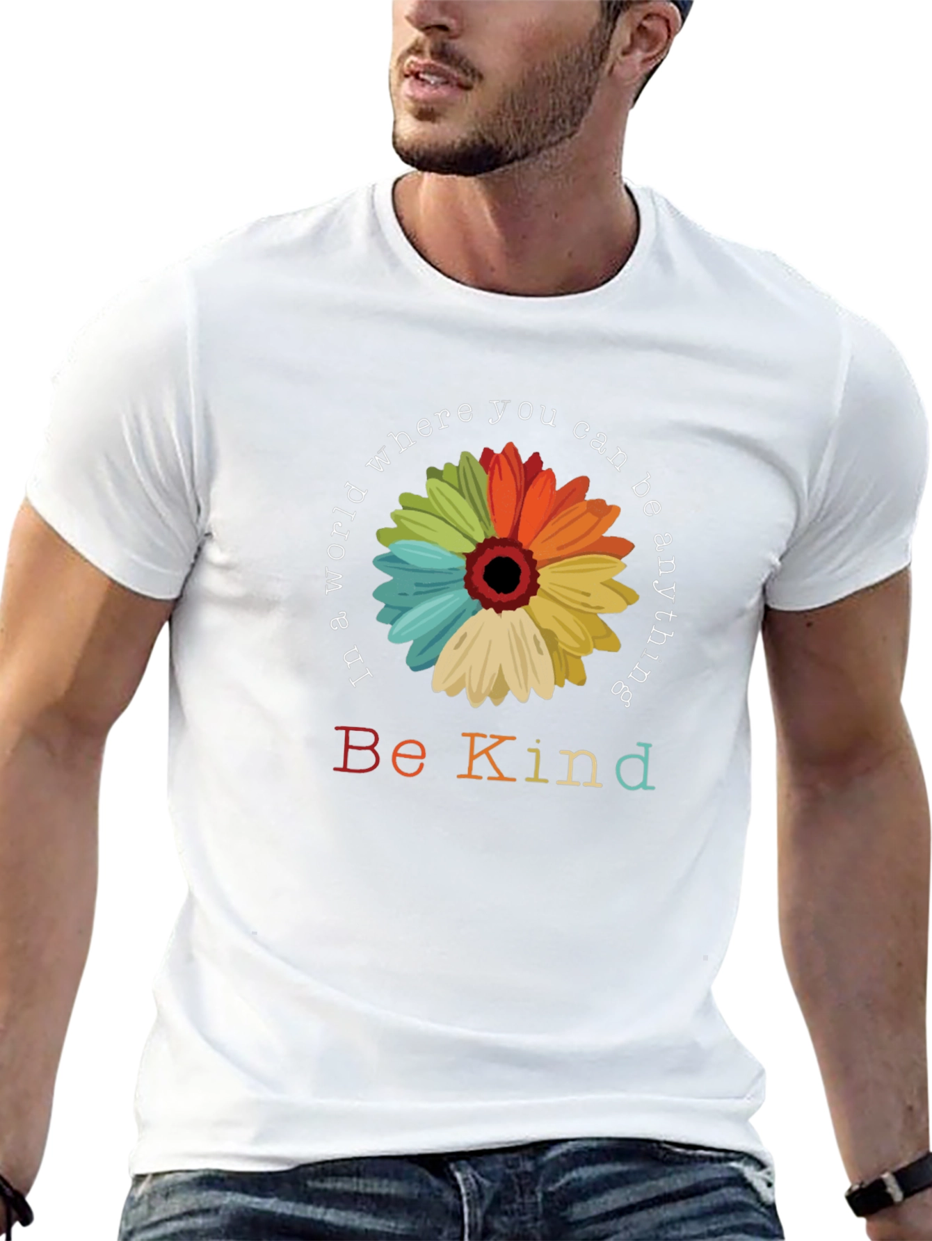 Be Kind T-Shirt: Rainbow Flower Graphic Tee