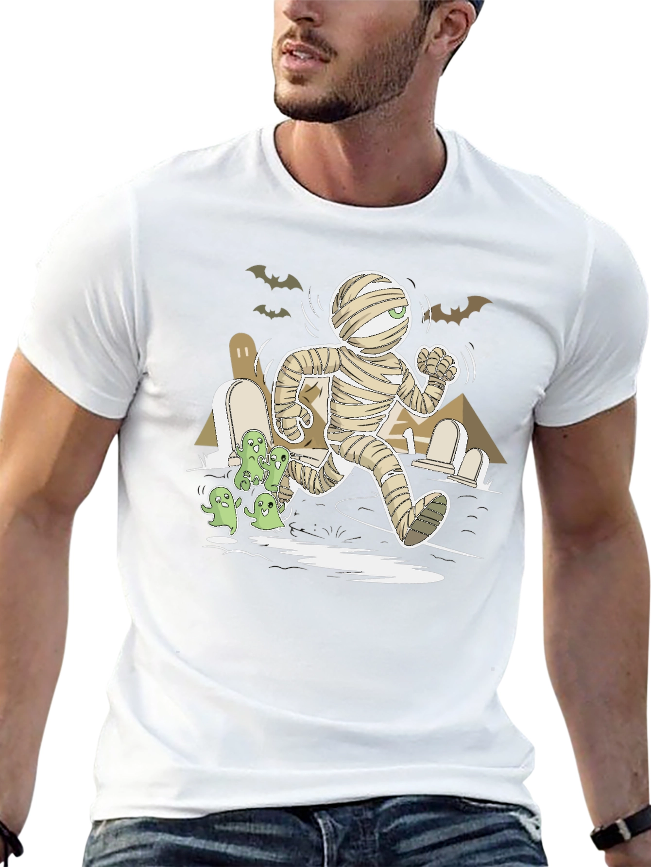 Halloween Mummy Chasing Ghosts Graphic Tee
