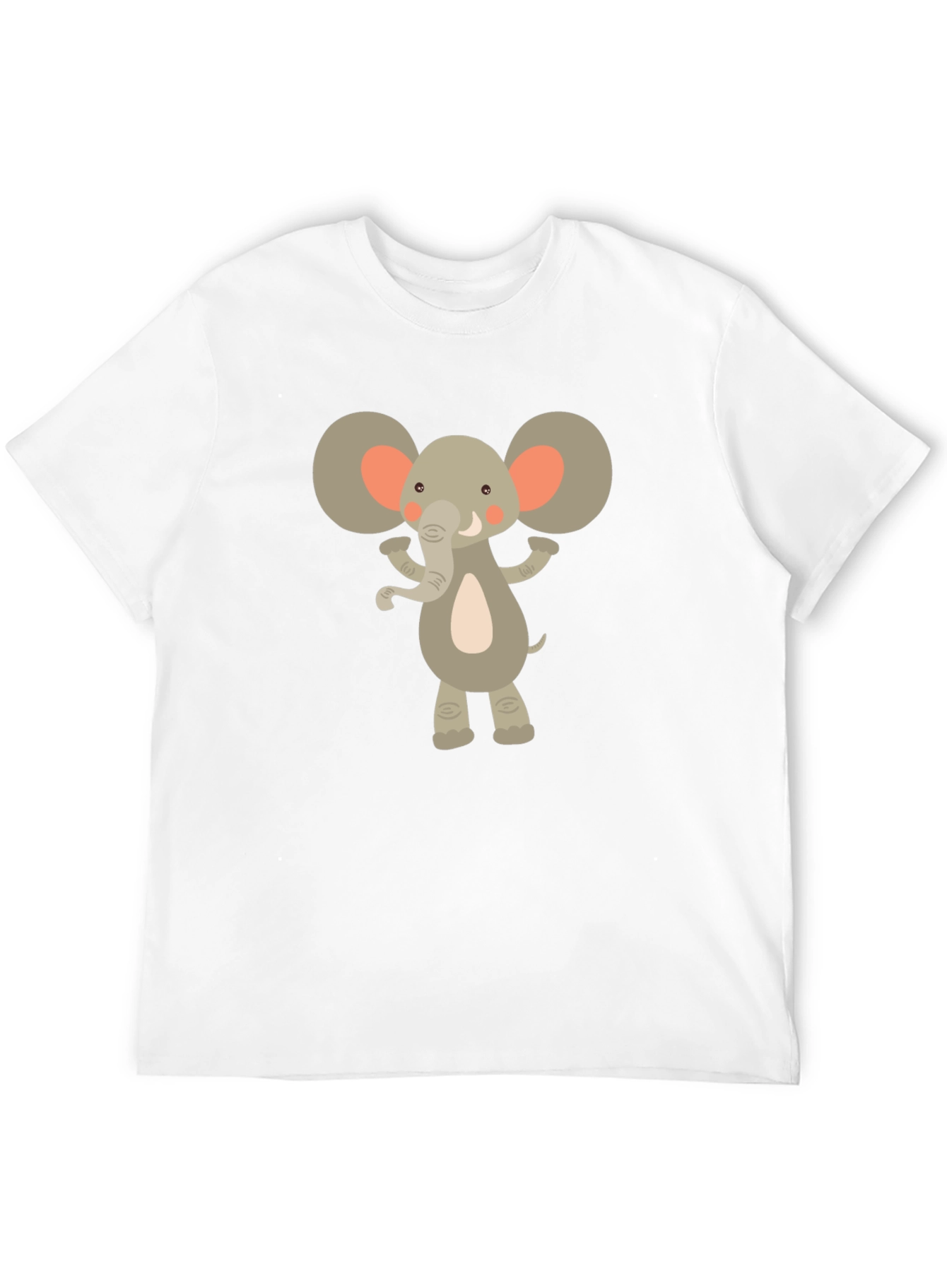 Cartoon Elephant Graphic Tee - Black Crew Neck T-Shirt