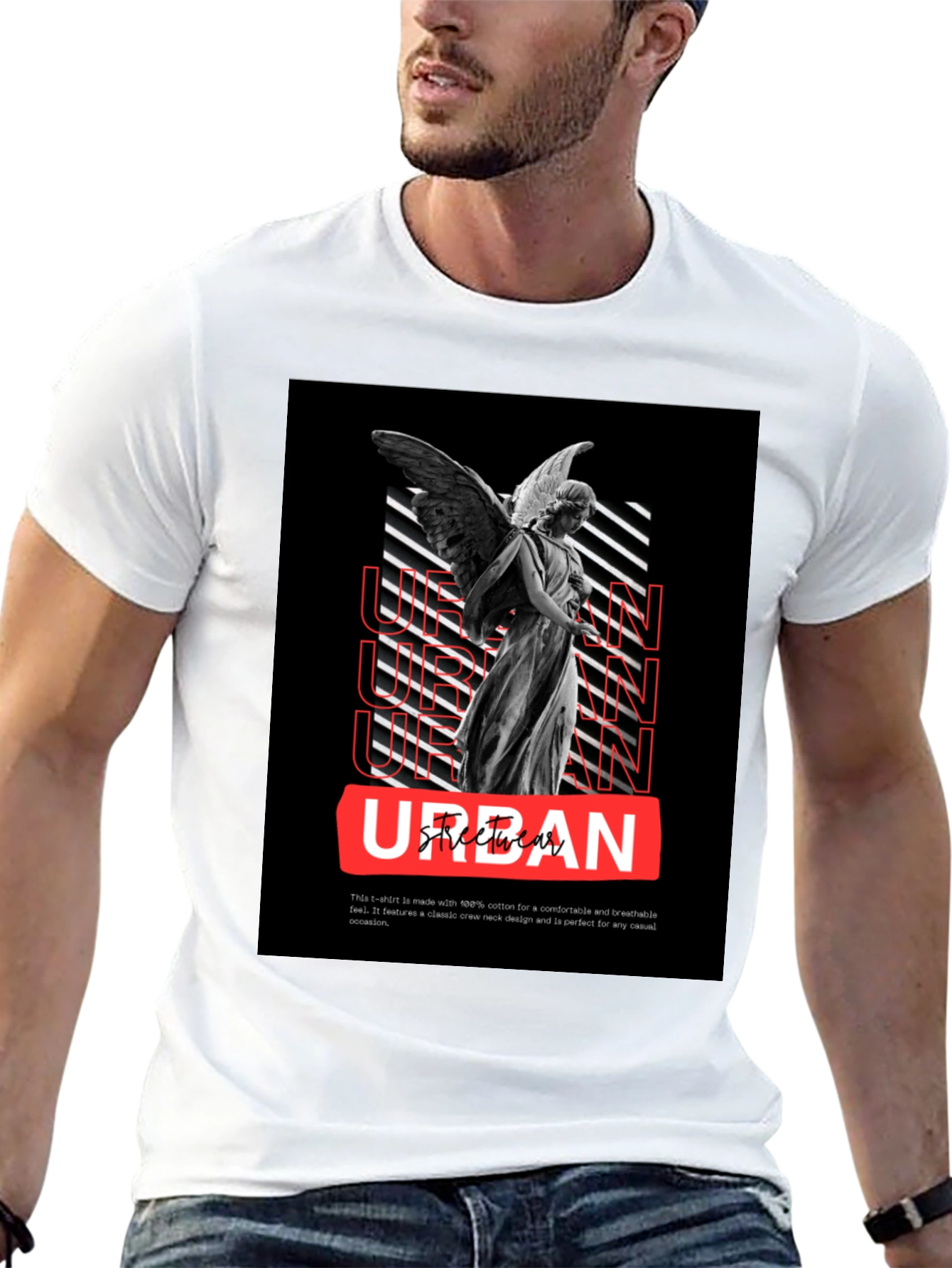 Urban Angel Graphic Tee - Black Cotton Casual T-Shirt