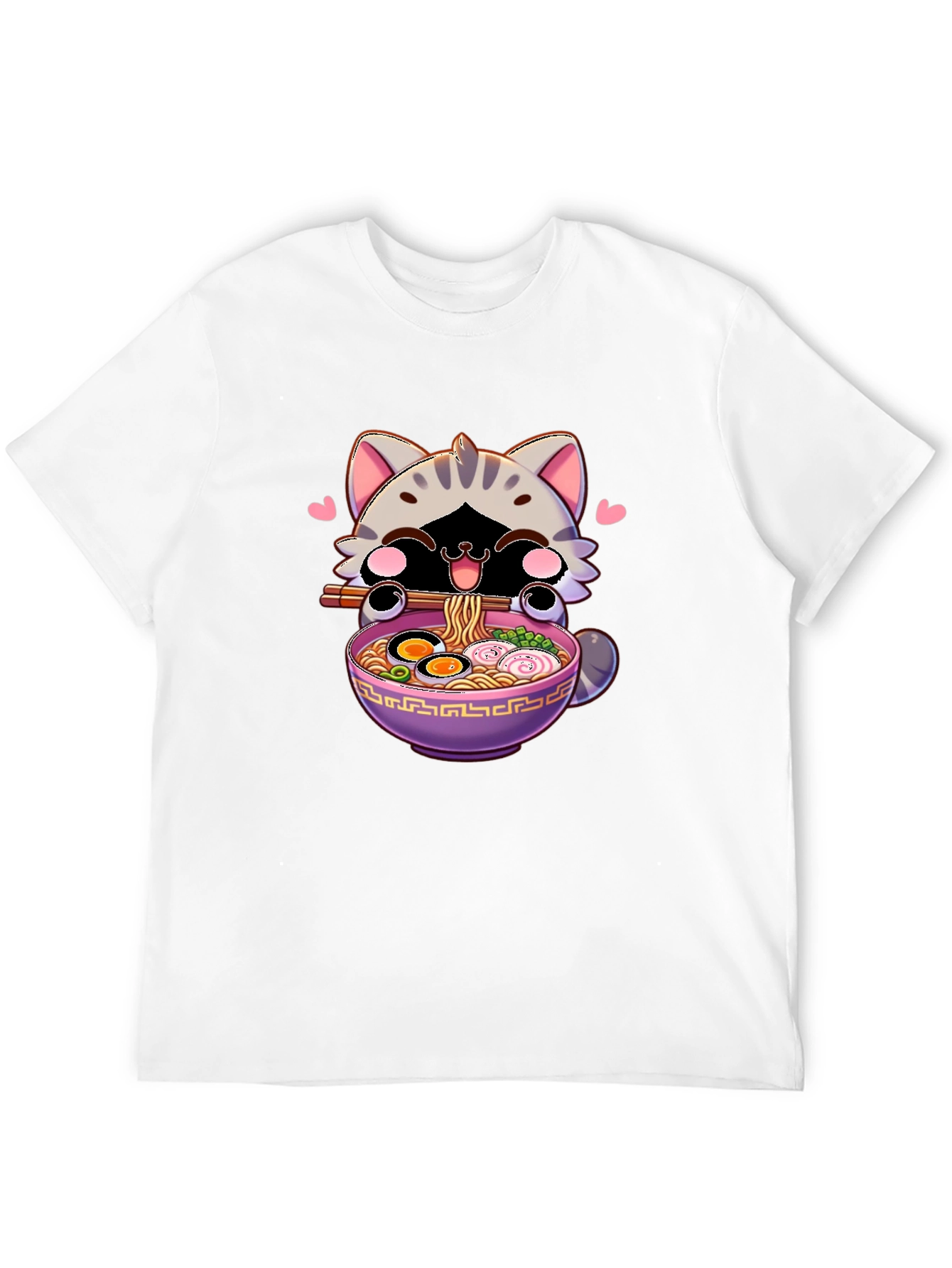 Cute Anime Cat Ramen Bowl Graphic T-Shirt