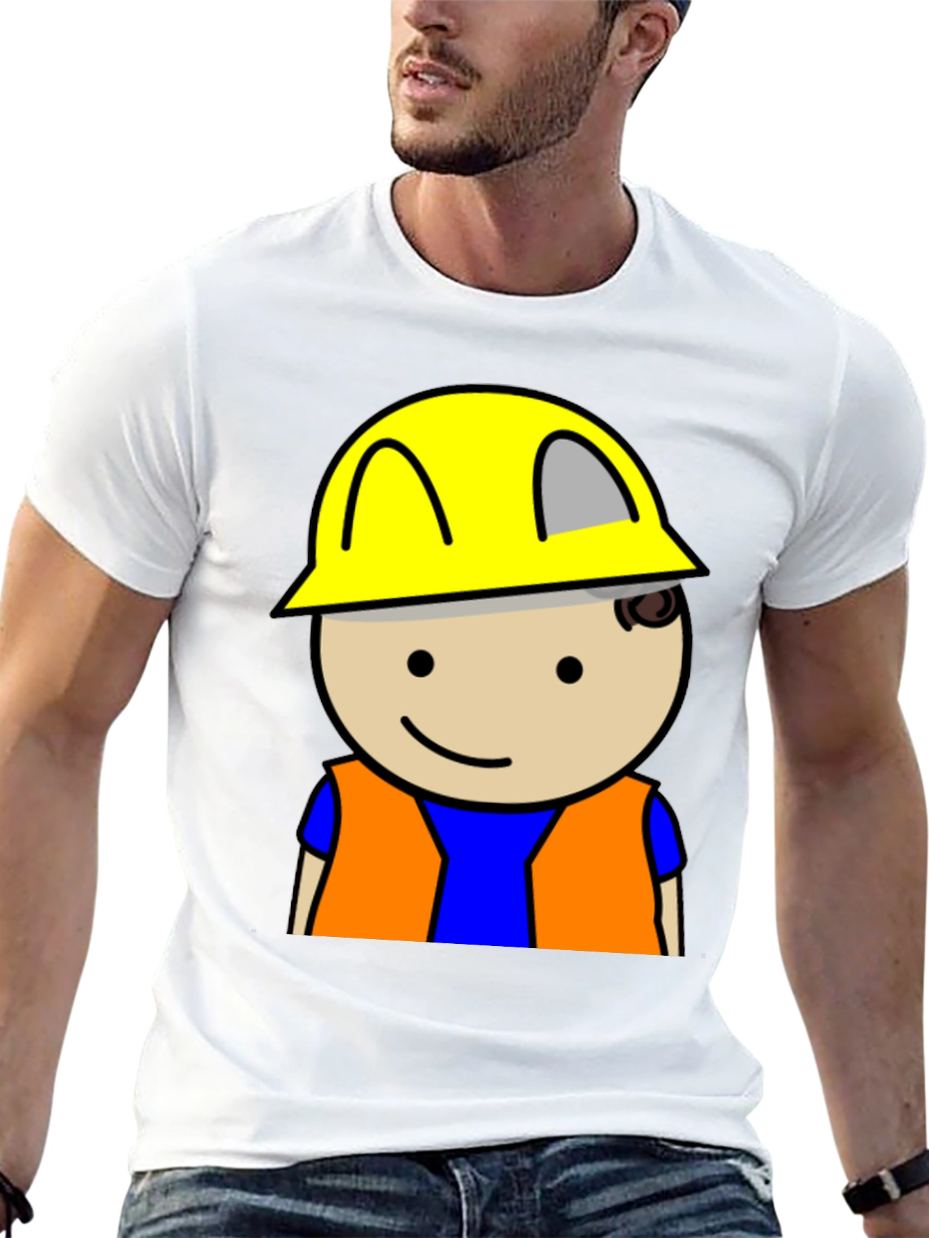 Construction Worker Graphic Tee - Black Cotton T-Shirt