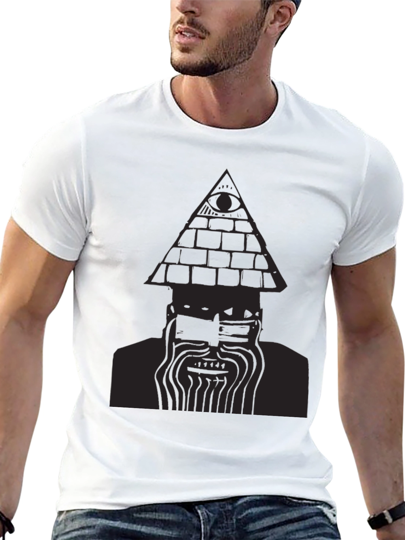 Mens Black T-Shirt with Pyramid Eye Design