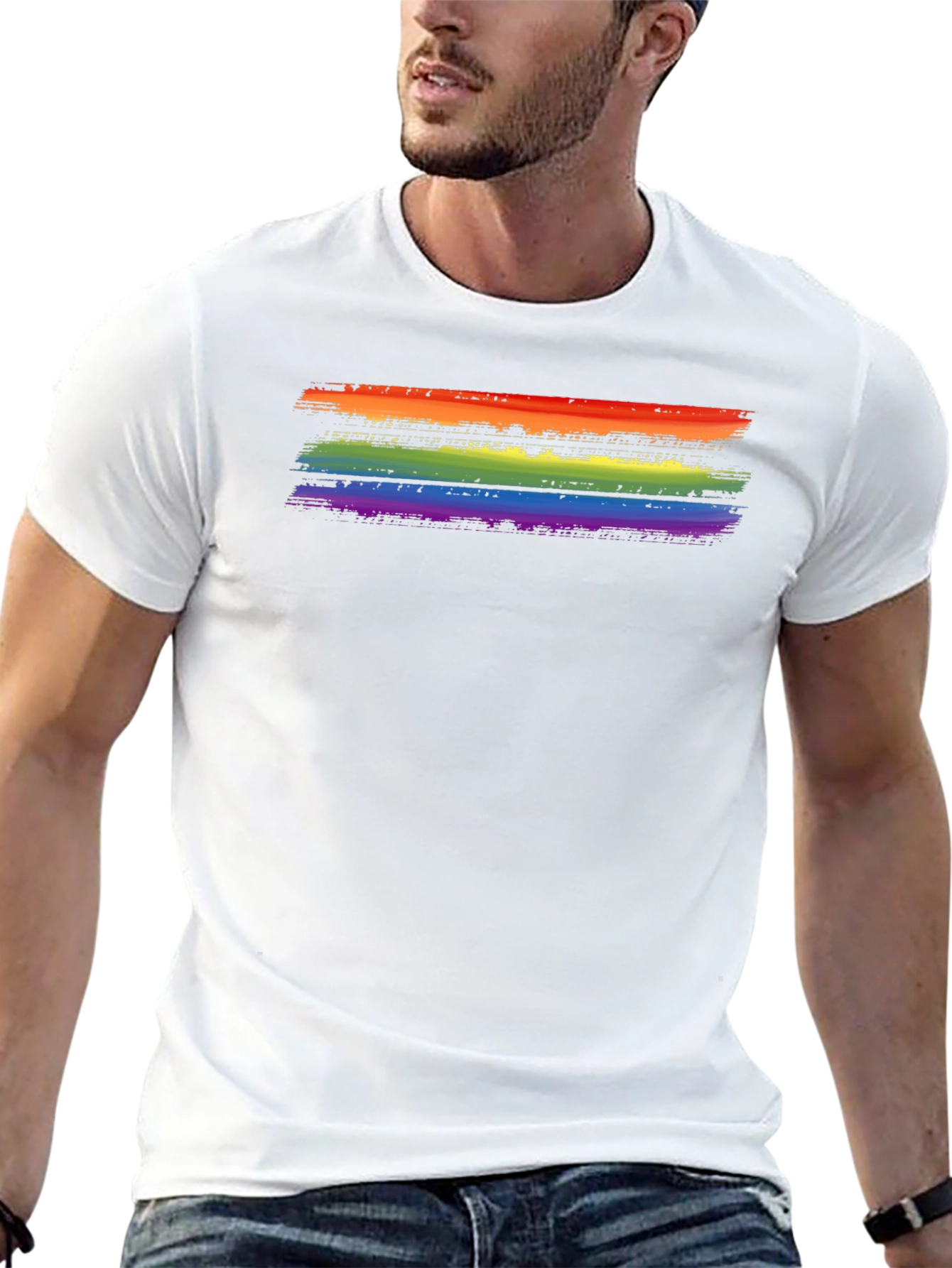 Rainbow Stripe Graphic Black T-Shirt