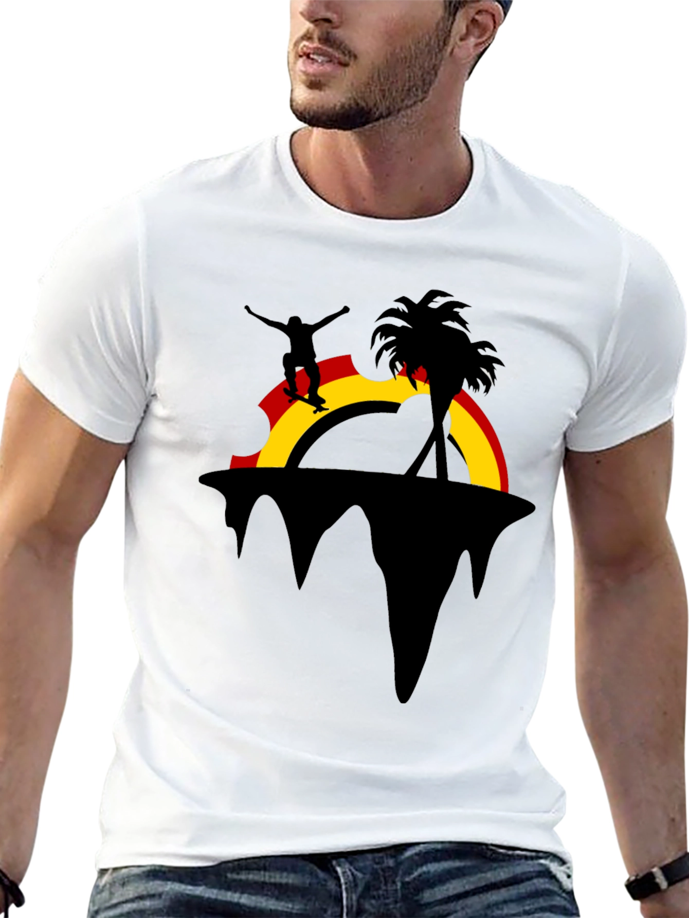 Skater Island Graphic Tee - Black Cotton Casual Shirt