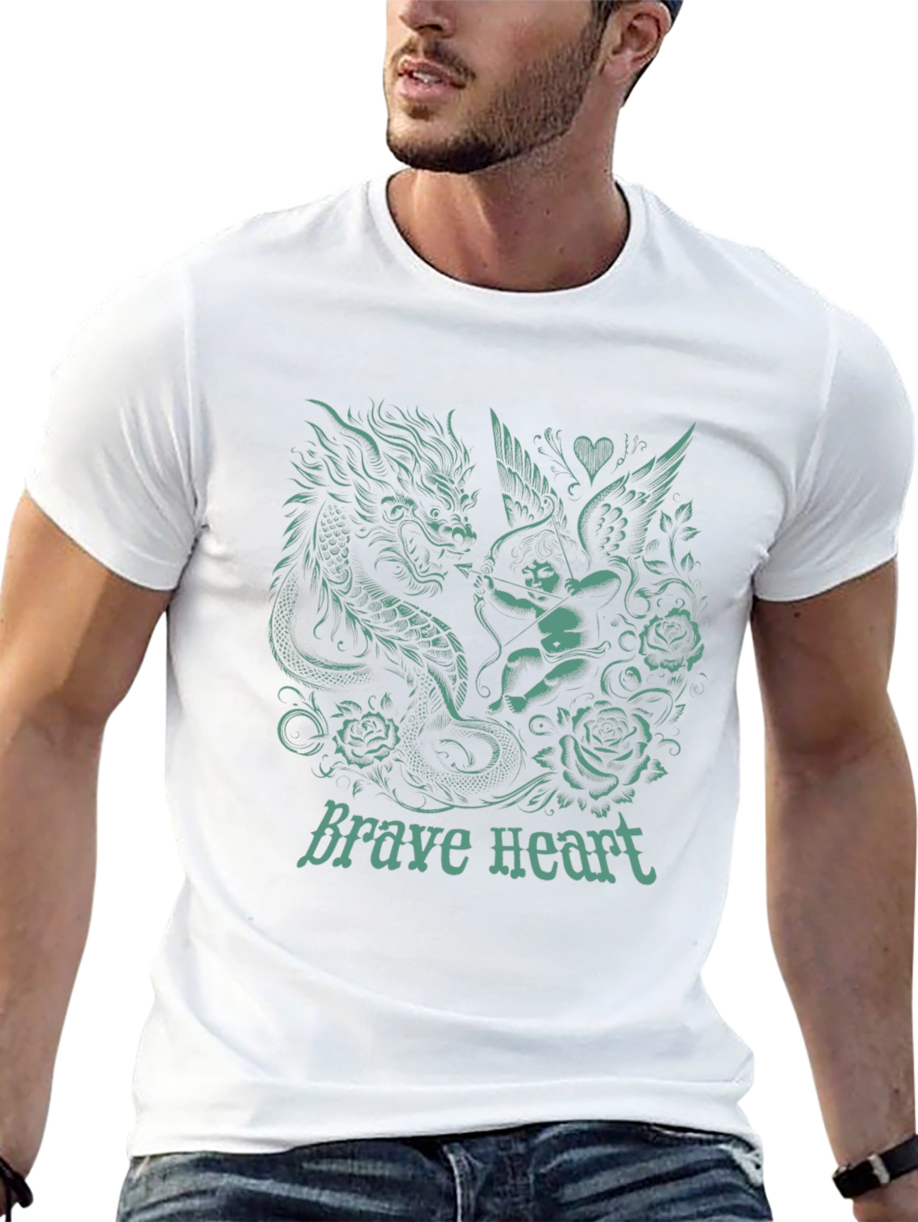 Dragon & Cupid Graphic T-Shirt - Brave Heart