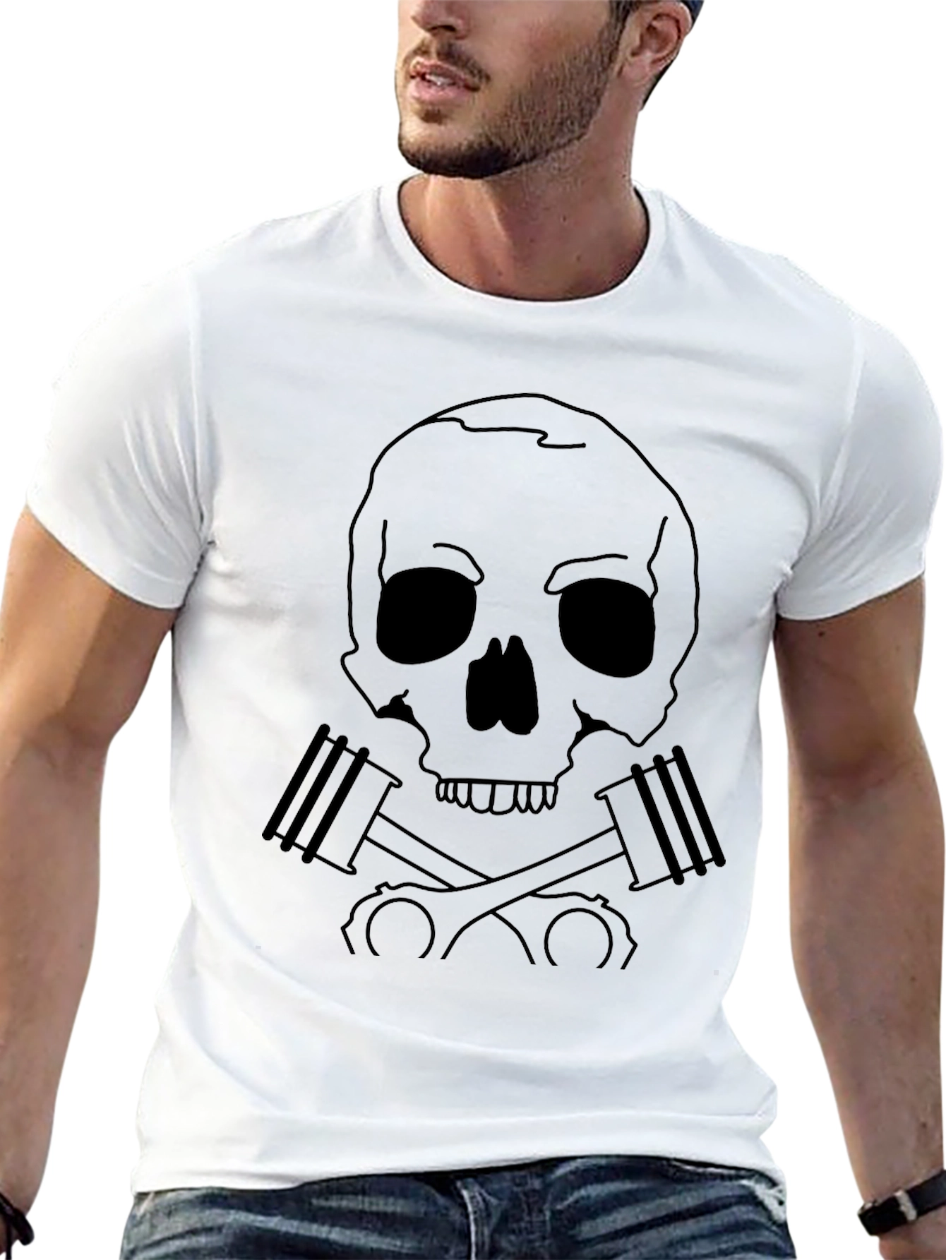 Skull & Pistons Graphic Tee - Black