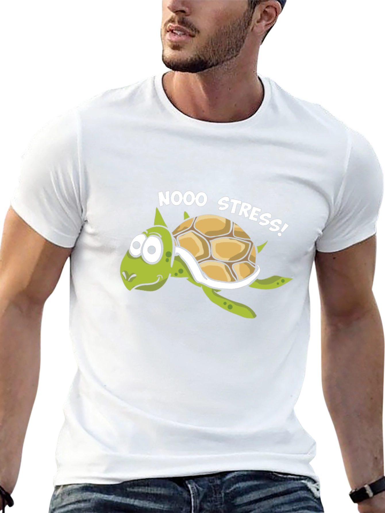 No Stress Turtle T-Shirt - Relaxed Cartoon Graphic Tee