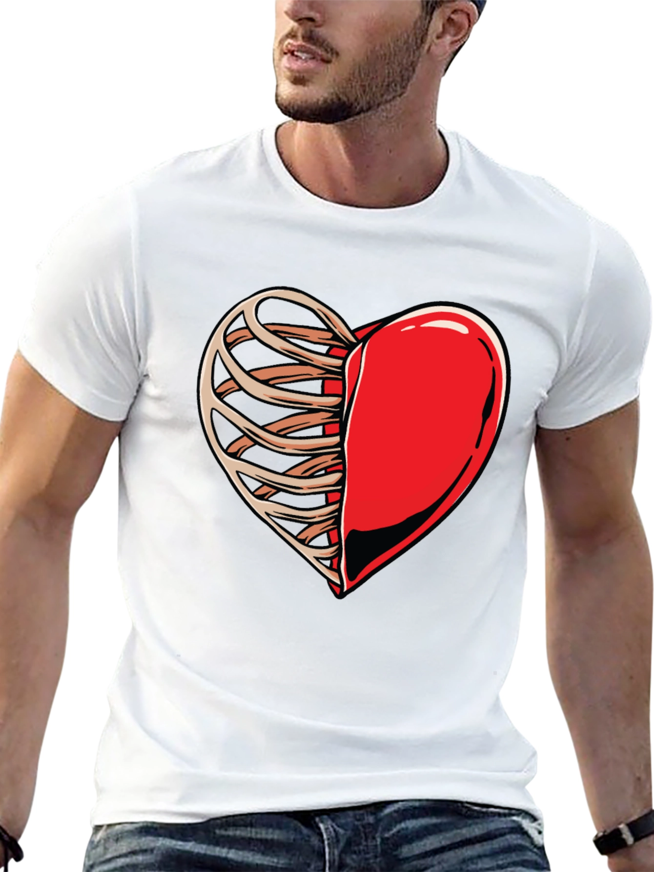 Half Heart Rib Cage Graphic Tee - Black
