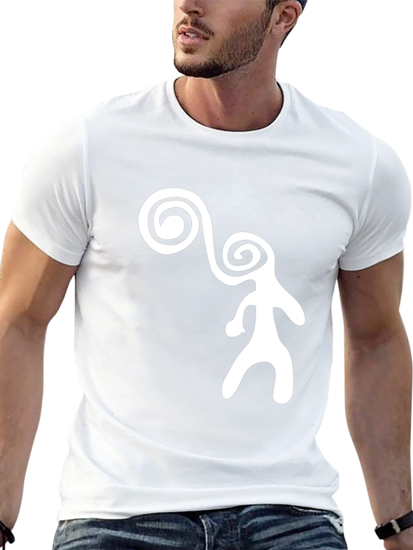 Abstract Figure Graphic Tee - Black Cotton Casual T-Shirt