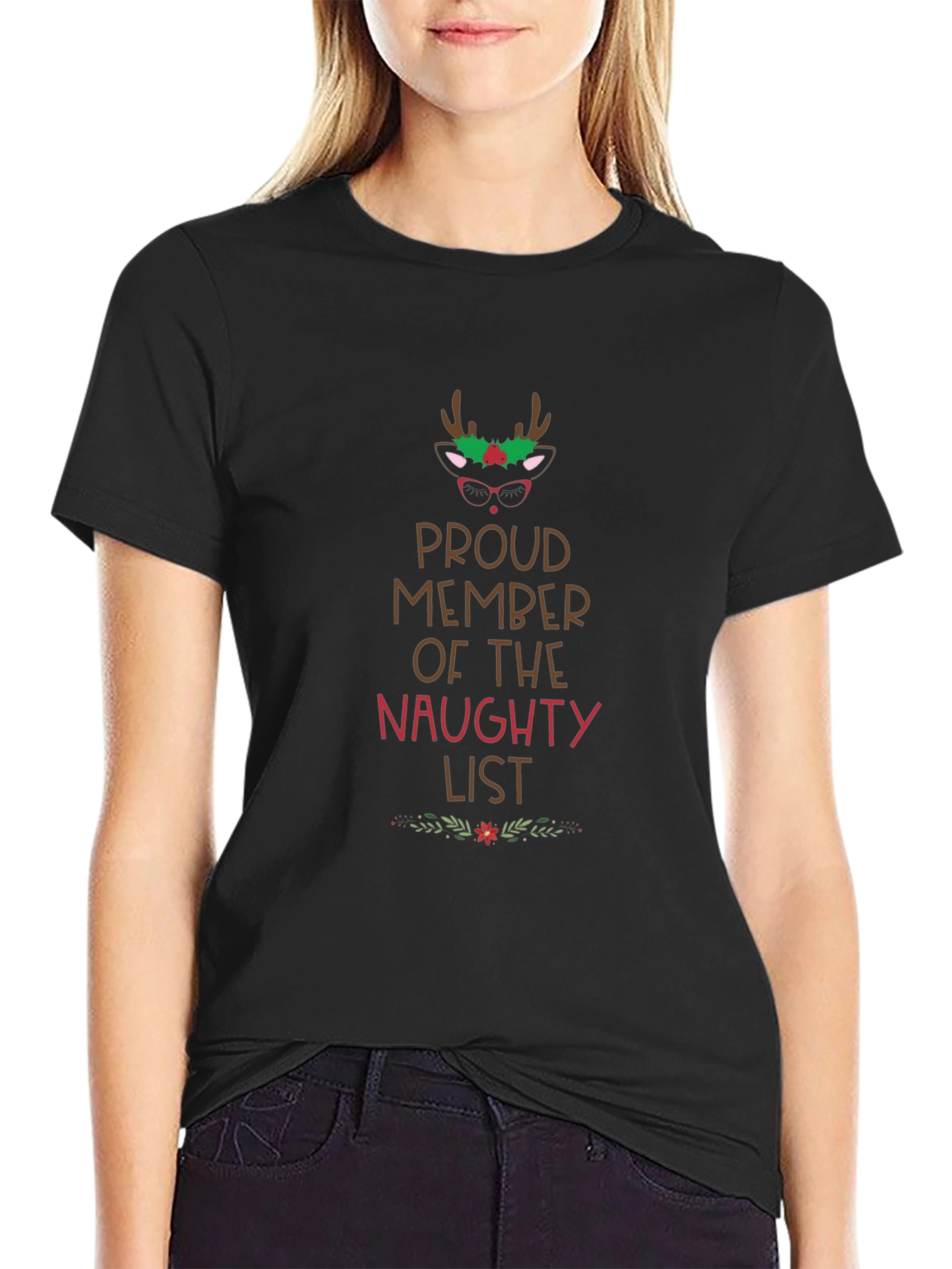 Naughty List Reindeer Christmas T-Shirt