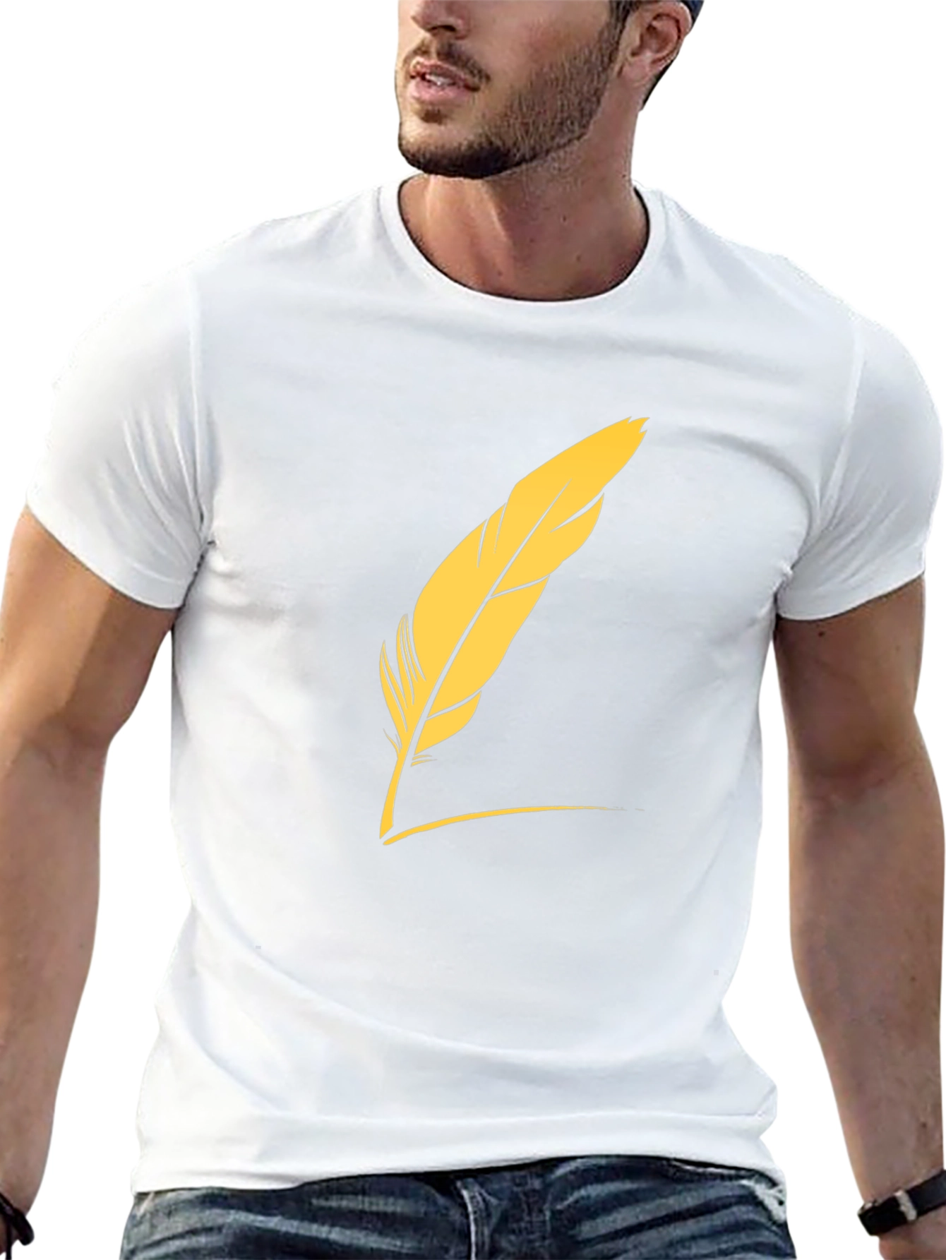 Mens Black T-Shirt with Feather Graphic