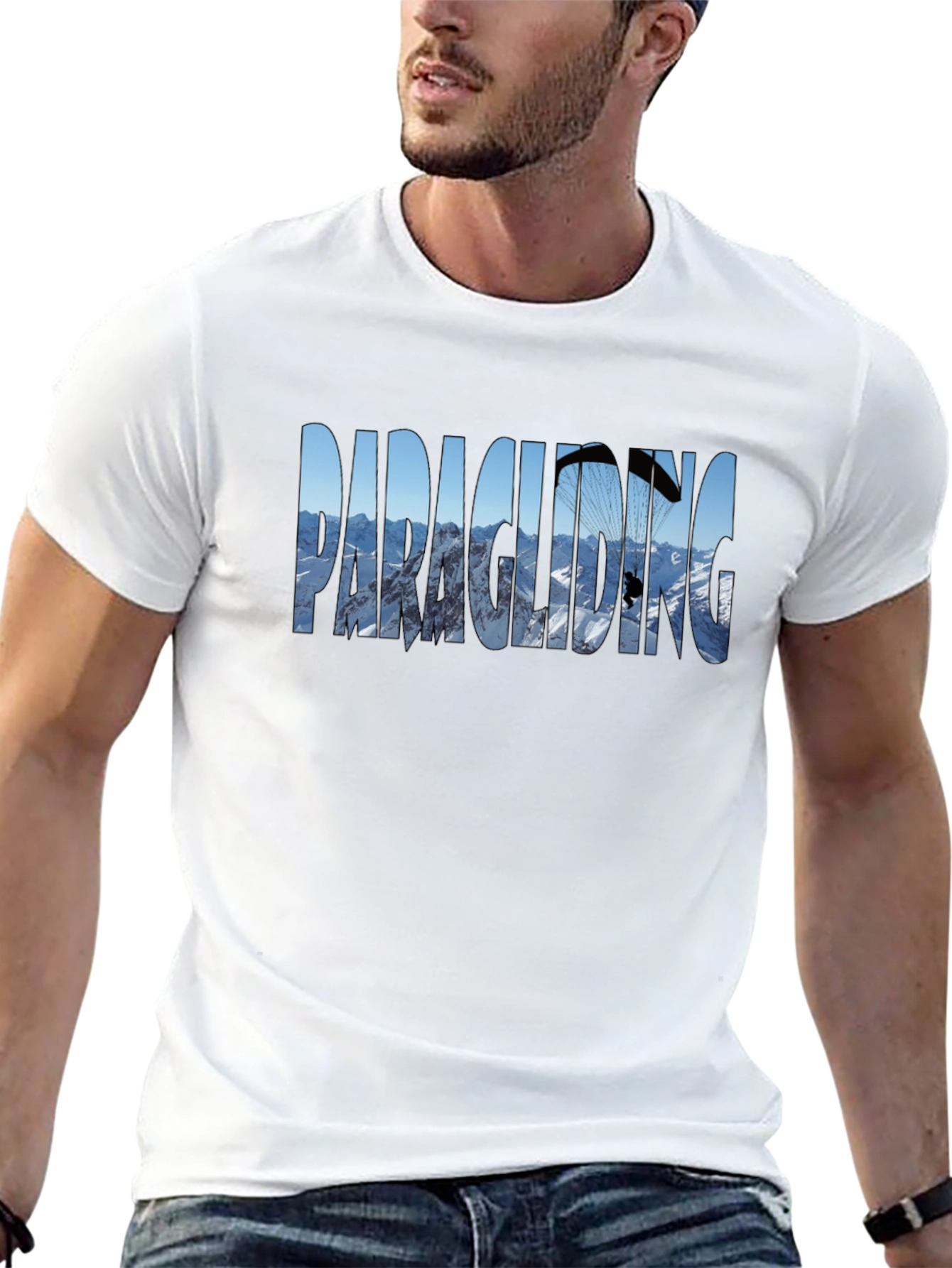 Paragliding Mountain Scene Graphic Tee - Black