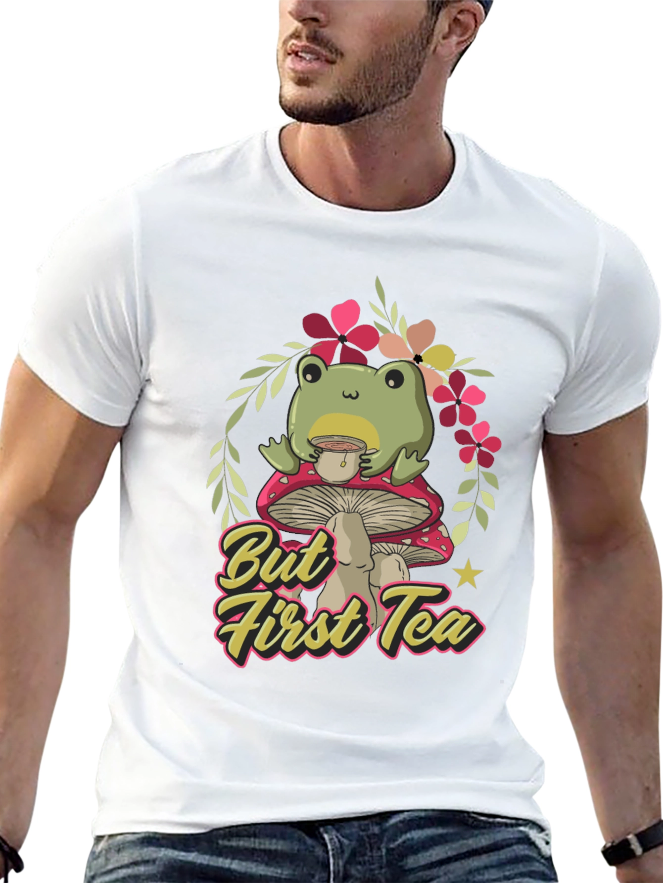 Frog Sipping Tea on Mushroom T-Shirt