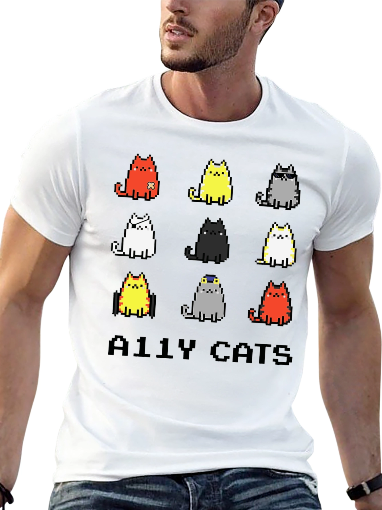 Pixel Ally Cats T-Shirt - Unisex Black Tee