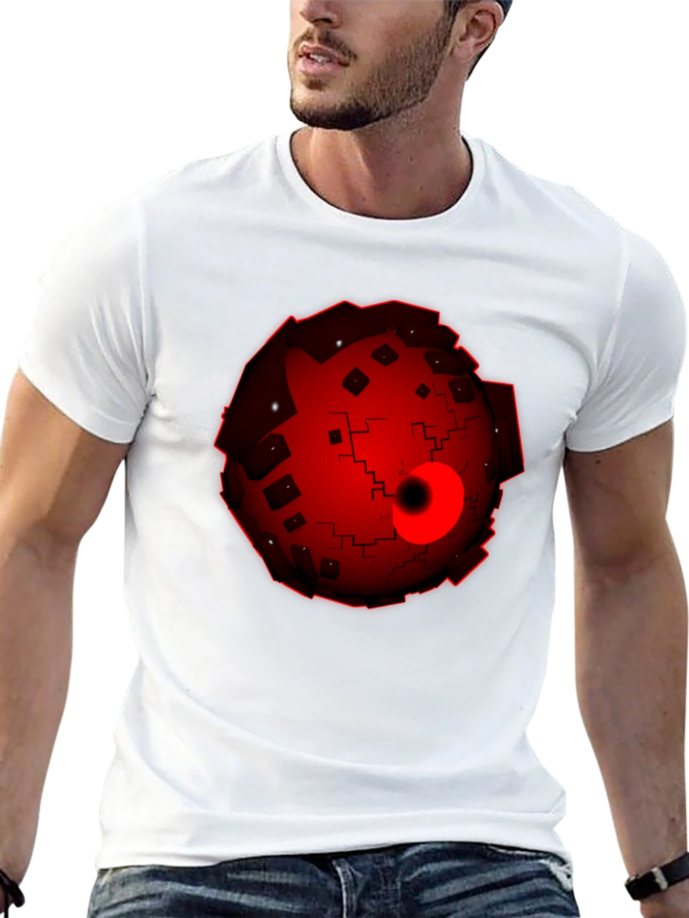 Abstract Red Orb Graphic Black T-Shirt