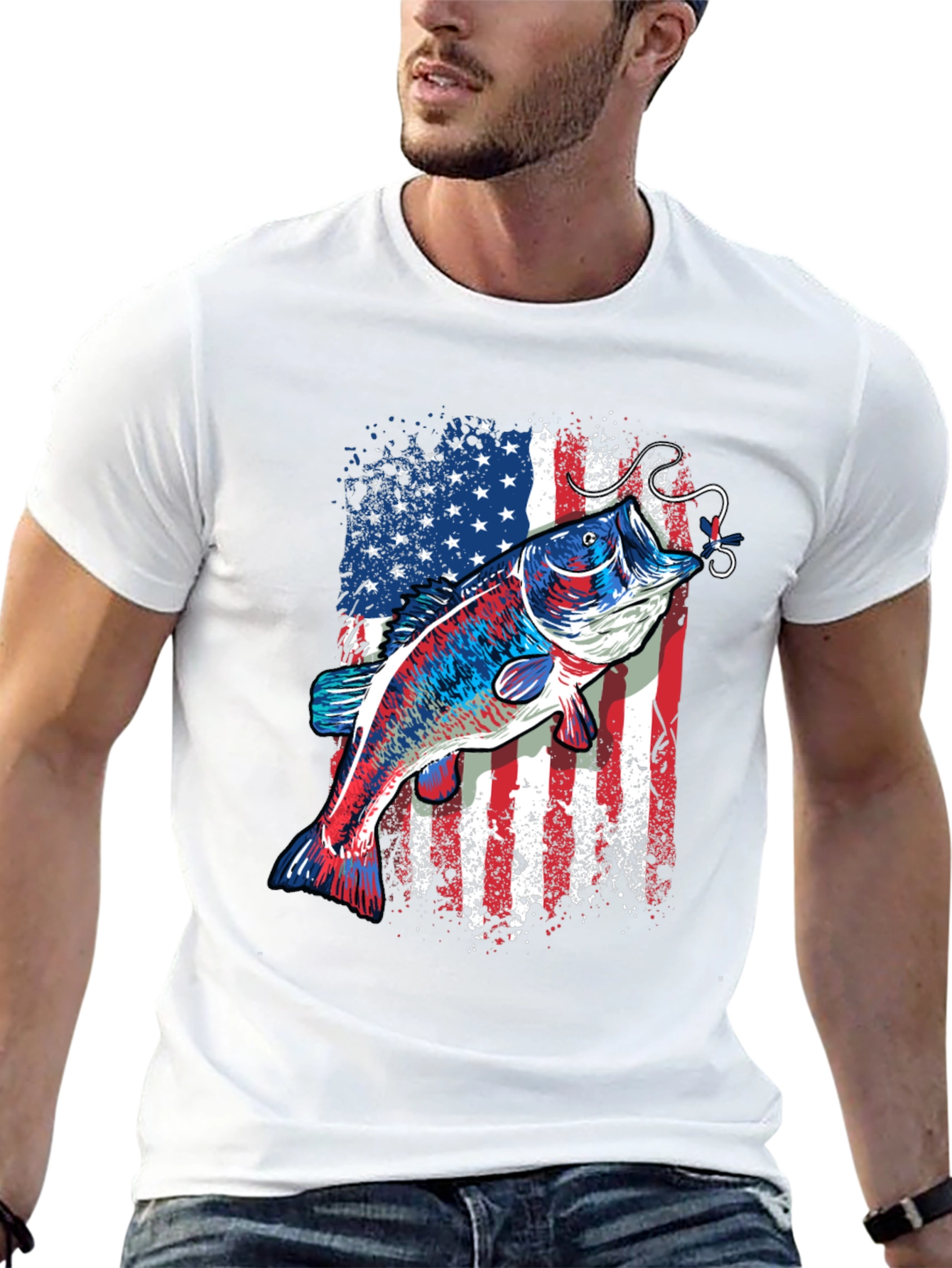American Flag Bass Fishing T-Shirt
