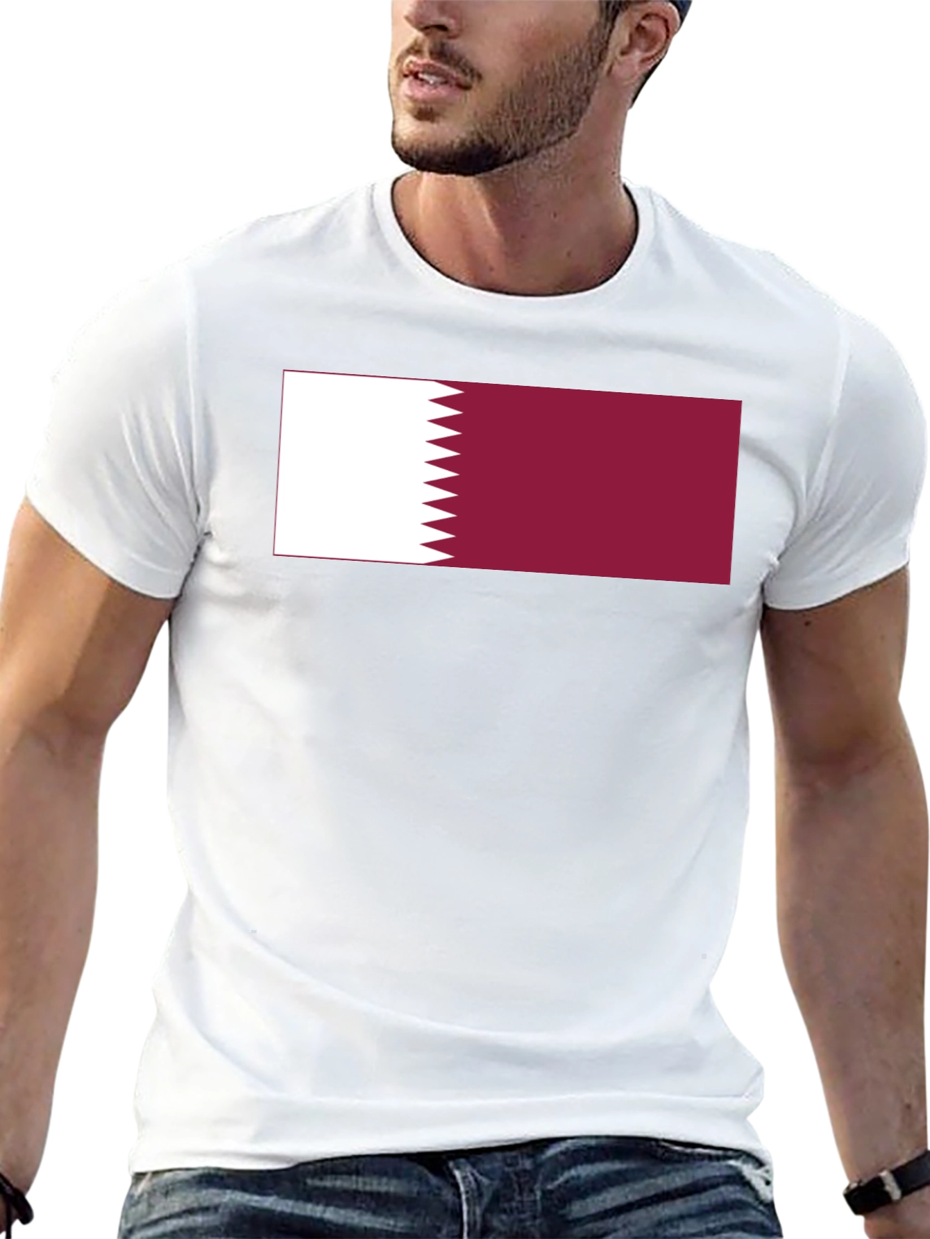 Qatar Flag T-Shirt - Black Crew Neck Tee