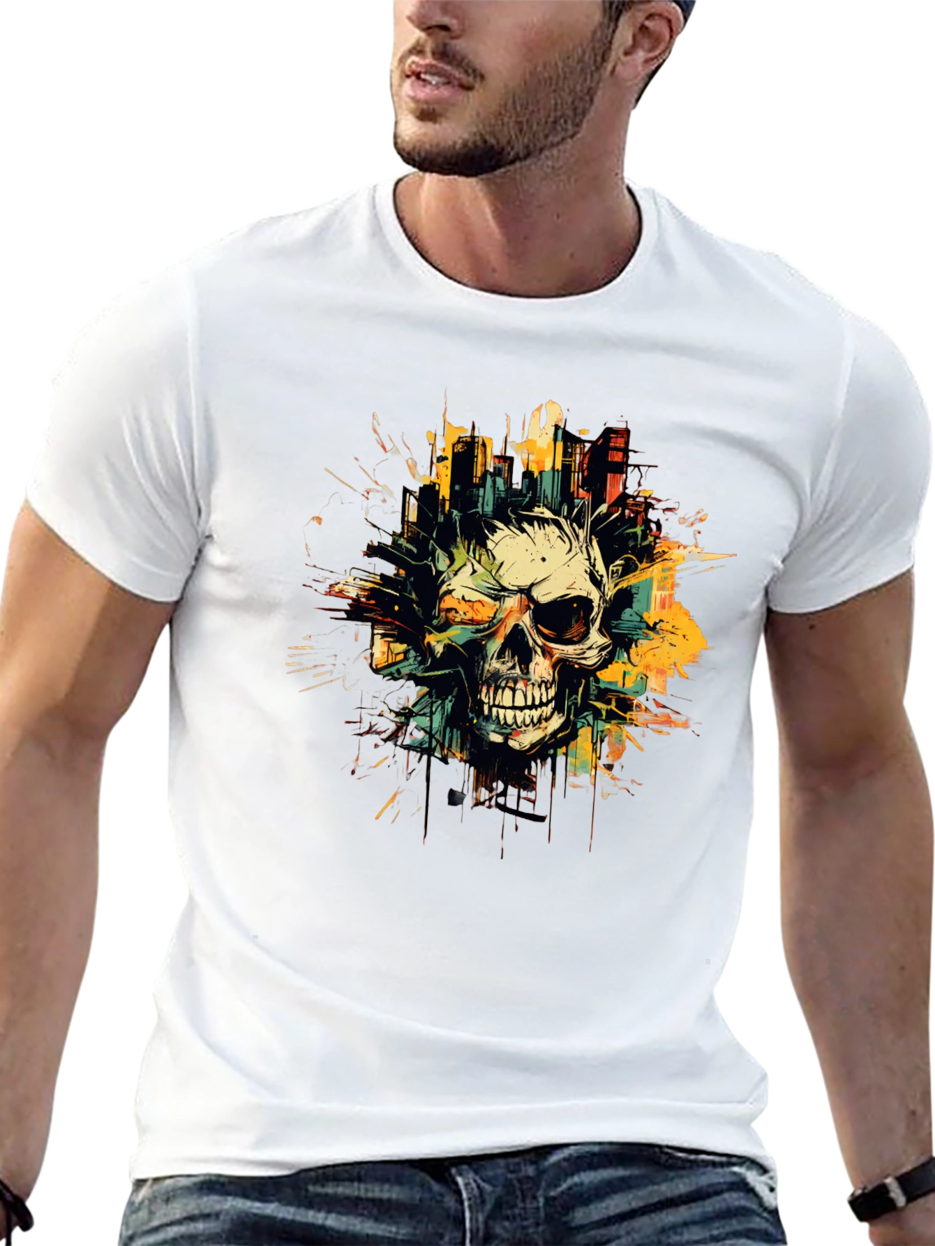 Skull City Graphic Tee - Black Cotton