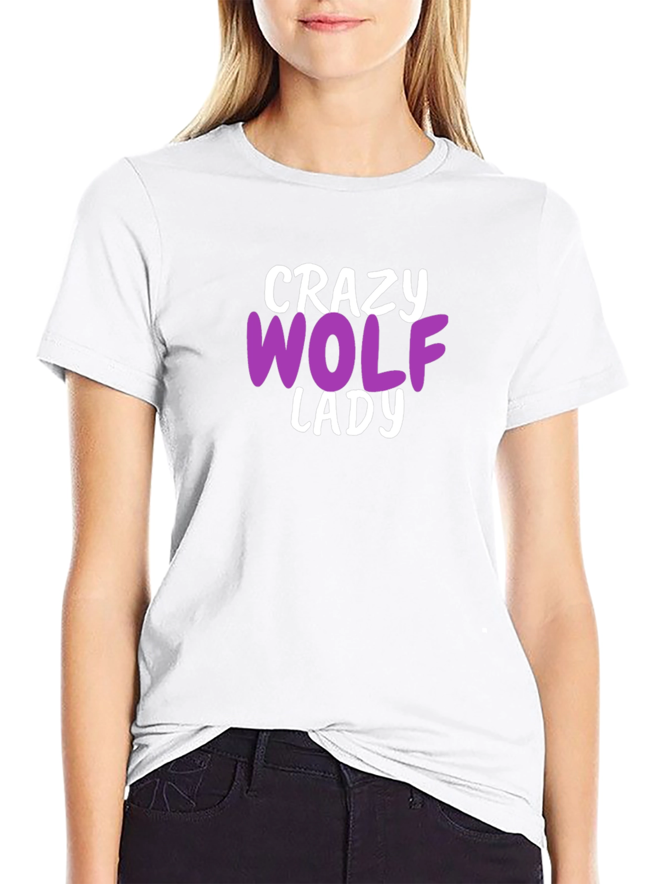 Crazy Wolf Lady T-Shirt - Novelty Graphic Tee