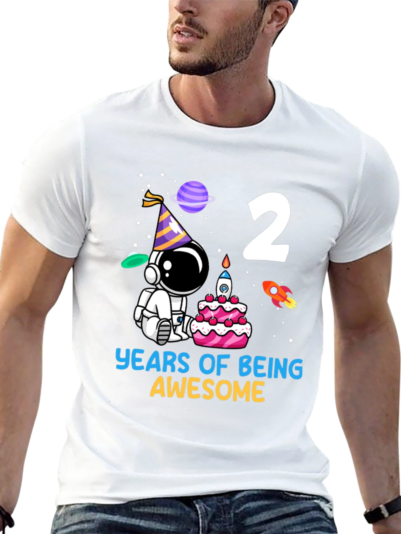 Two Years Awesome Astronaut Birthday Tee