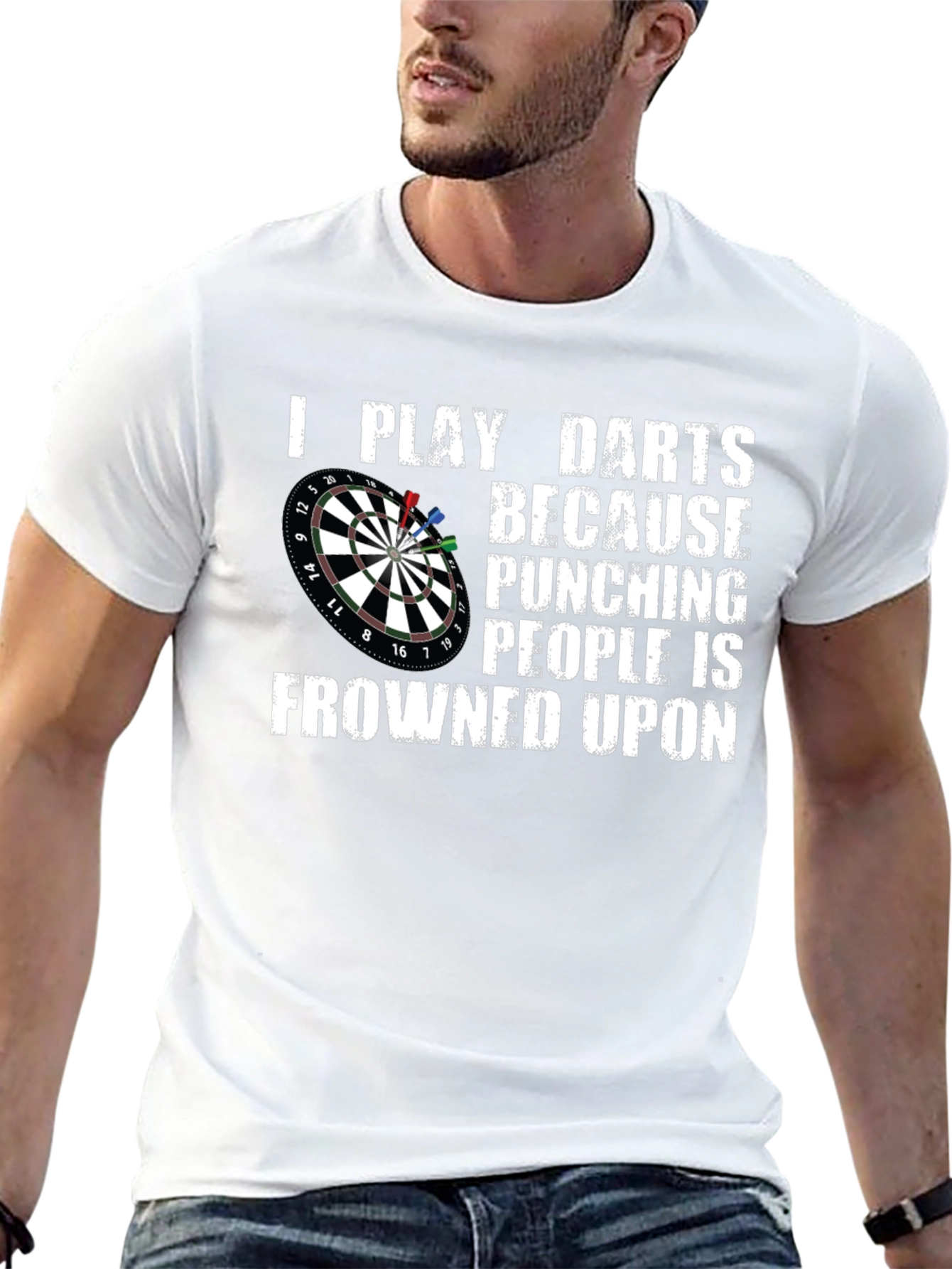 Funny Darts T-Shirt - Punching People is Frowned Upon
