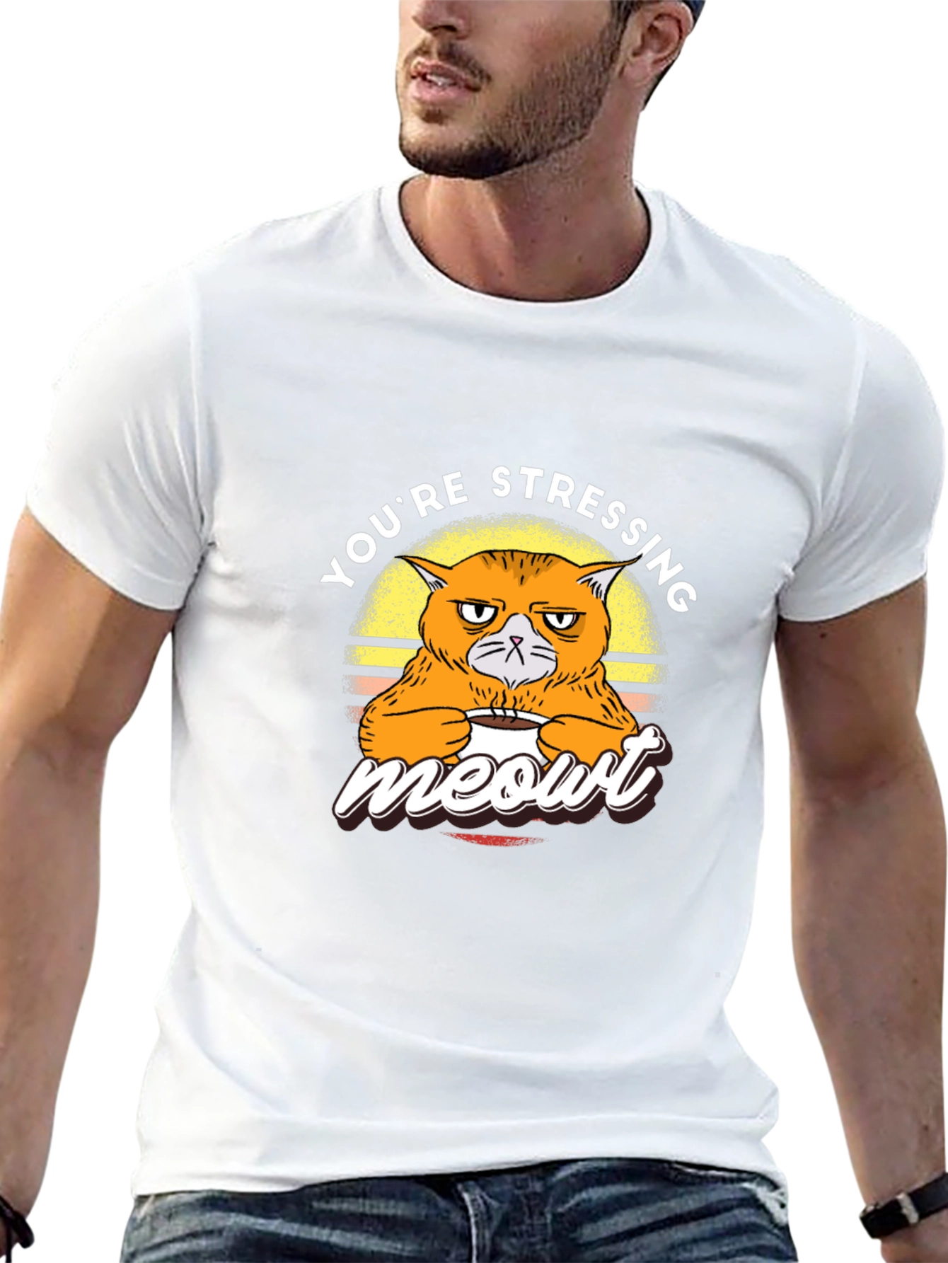 Stressed Cat Meowt T-Shirt - Funny Graphic Tee